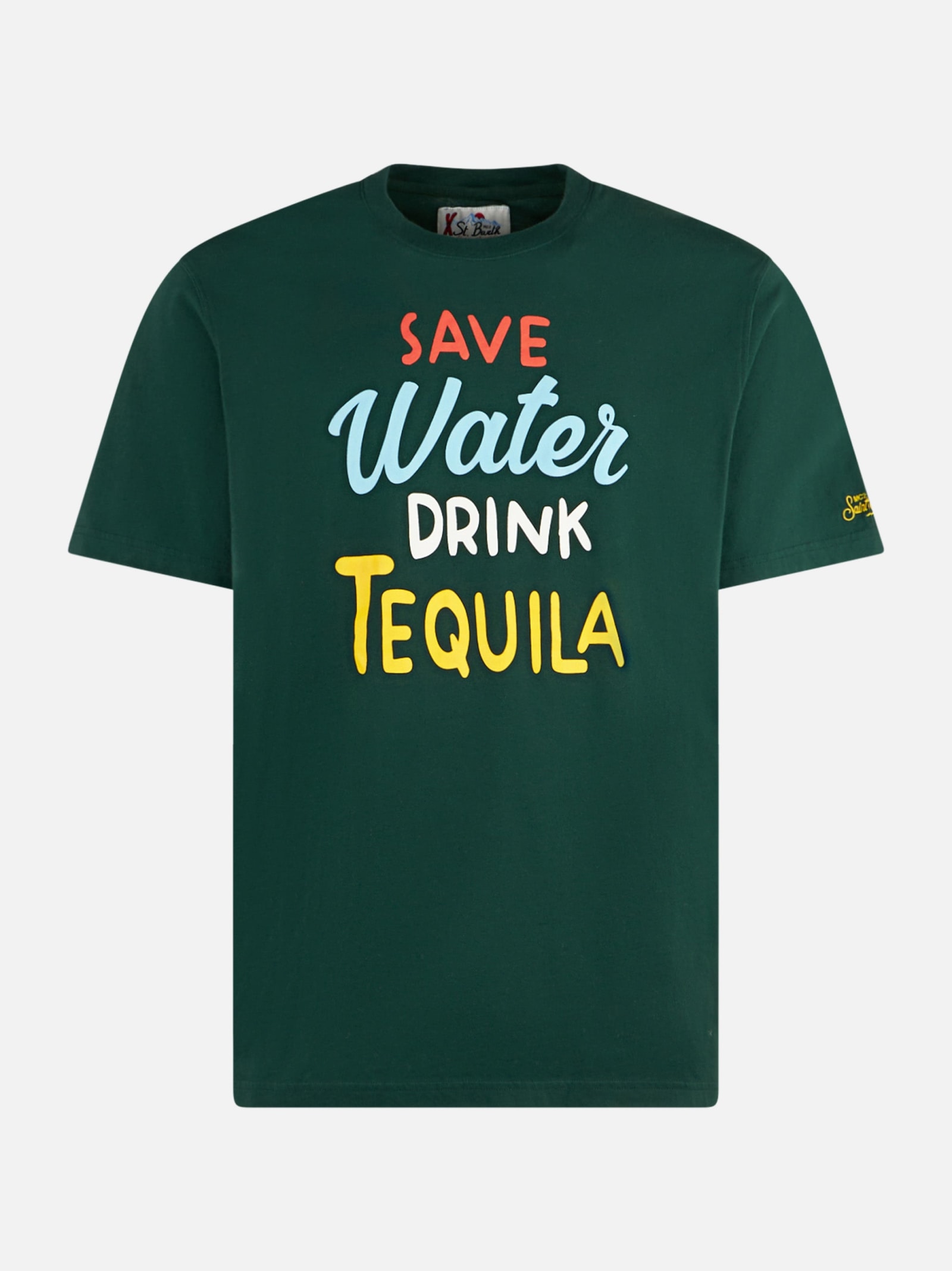 Shop Mc2 Saint Barth Man Heavy Cotton T-shirt With Tequila Print In Green