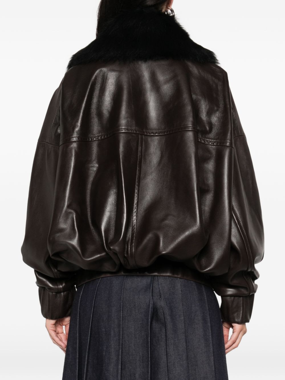 Khaite Fur-collar Leather Jacket In Brown