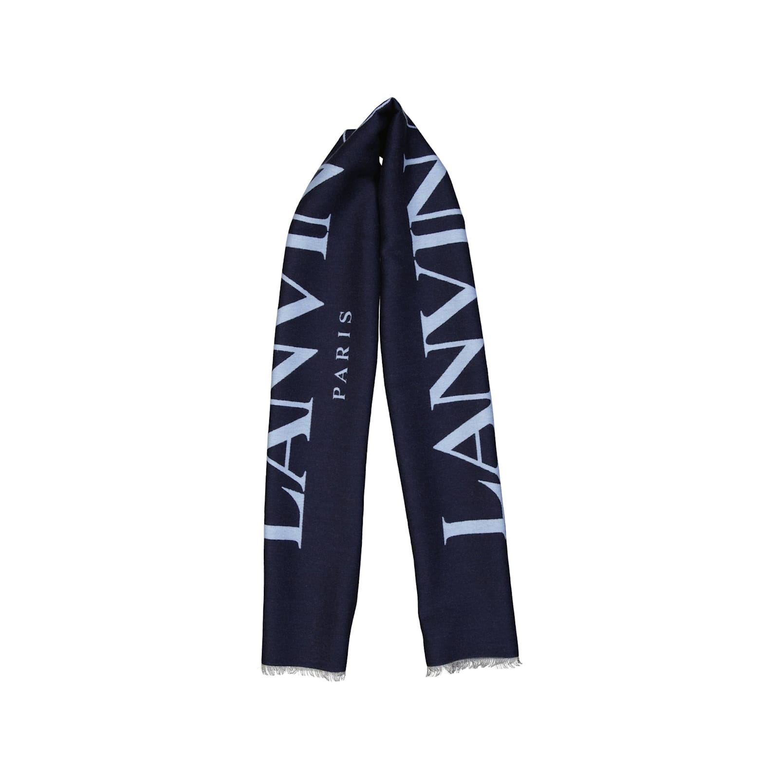 Lanvin Wool And Silk Logo Scarf In Blue