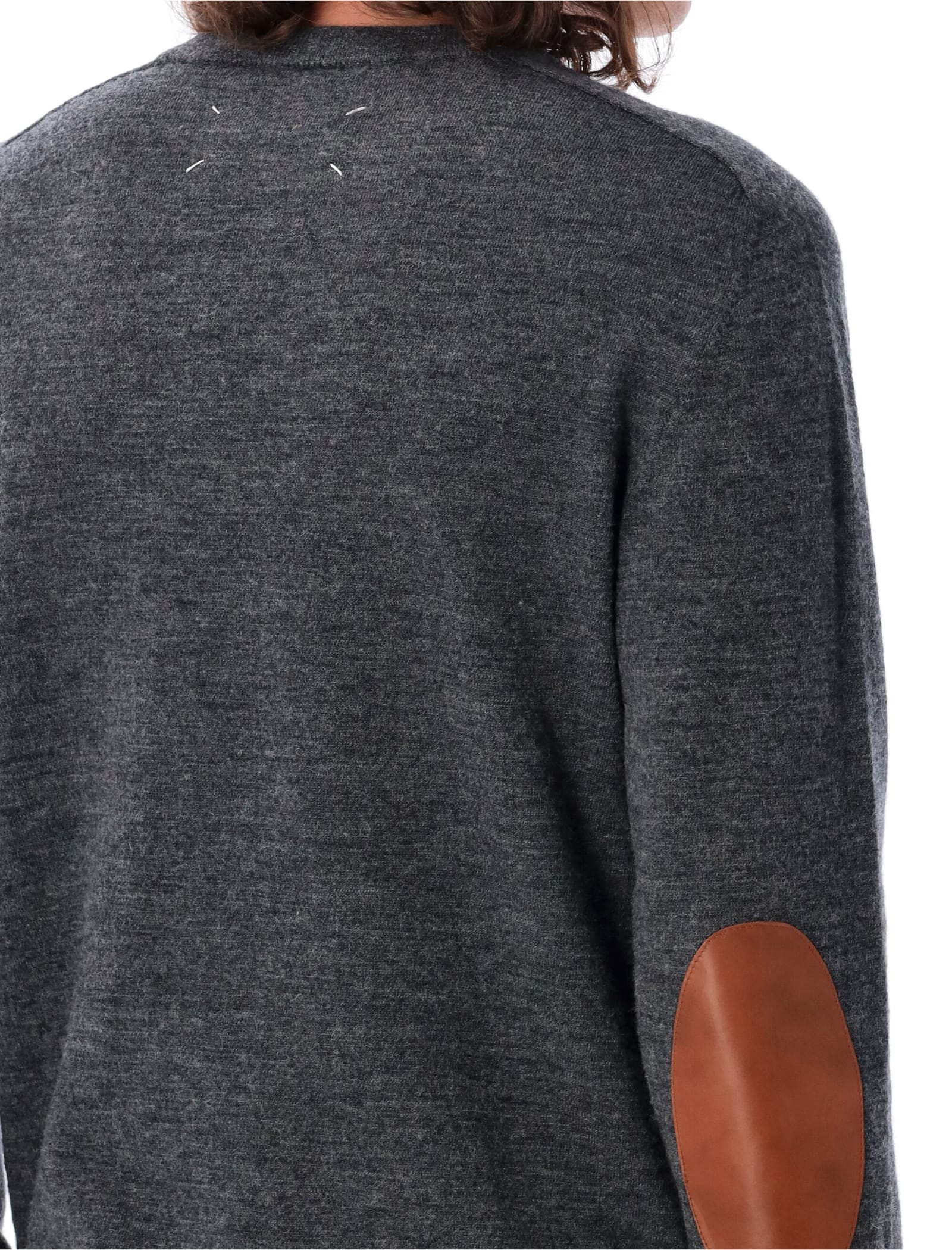 Shop Maison Margiela Elbow-patch Sweater In Charcoal Grey