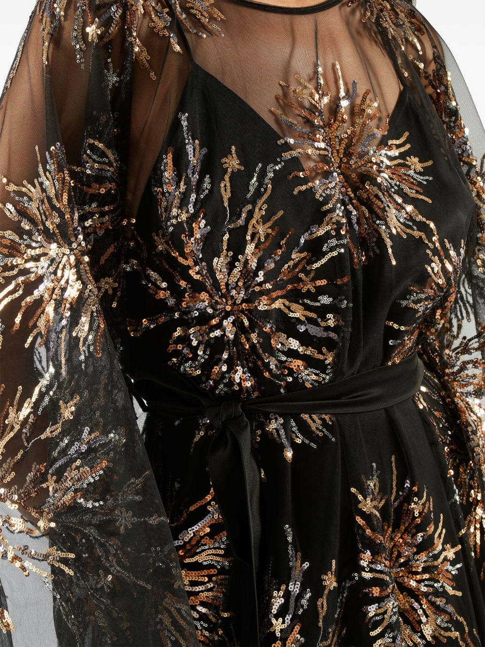 Taller Marmo Sunburst Long Sleeve Kaftan With Sequin Embellishment In Black