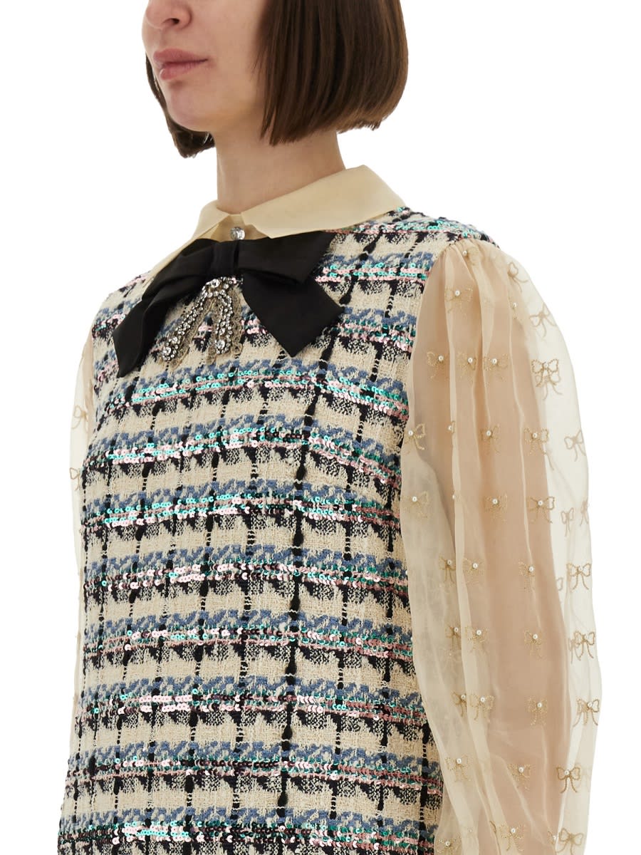 Valentino Tweed Dress With Bow-embellished Sleeves