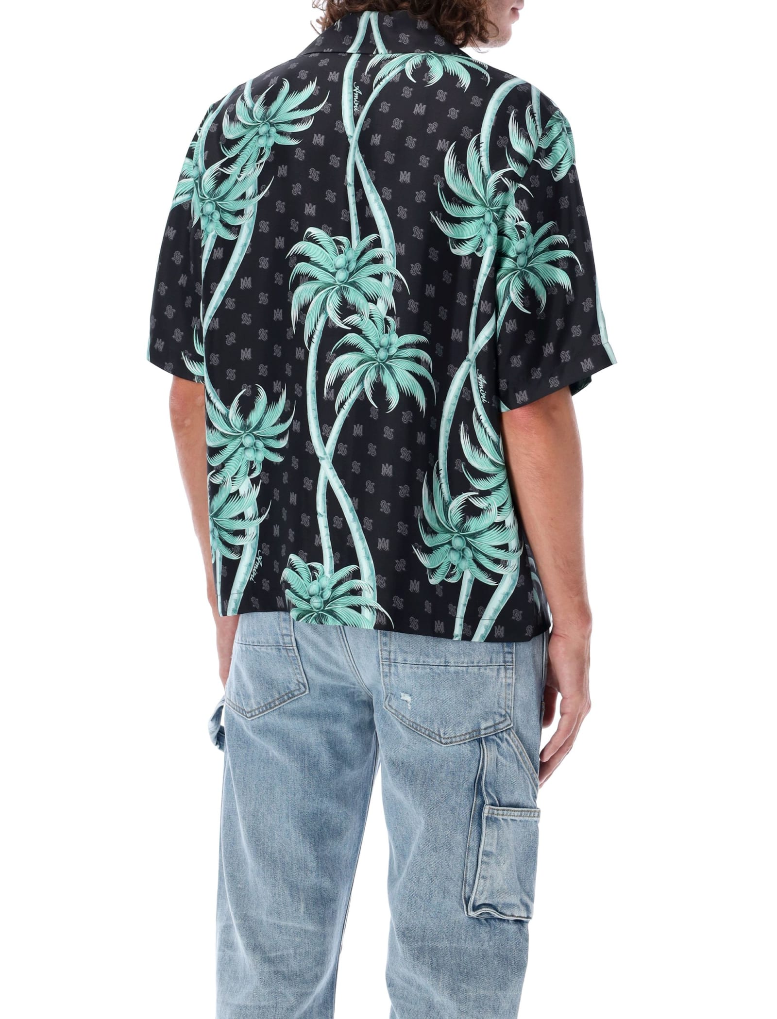 Shop Amiri Palm Bowling Shirt In Black Balms