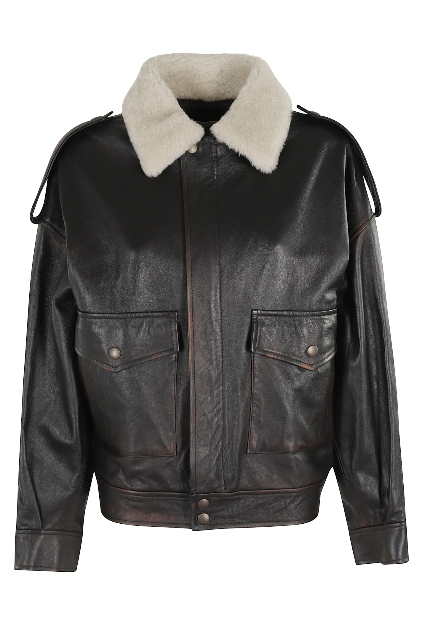 Semicouture Lapel Leather Jacket