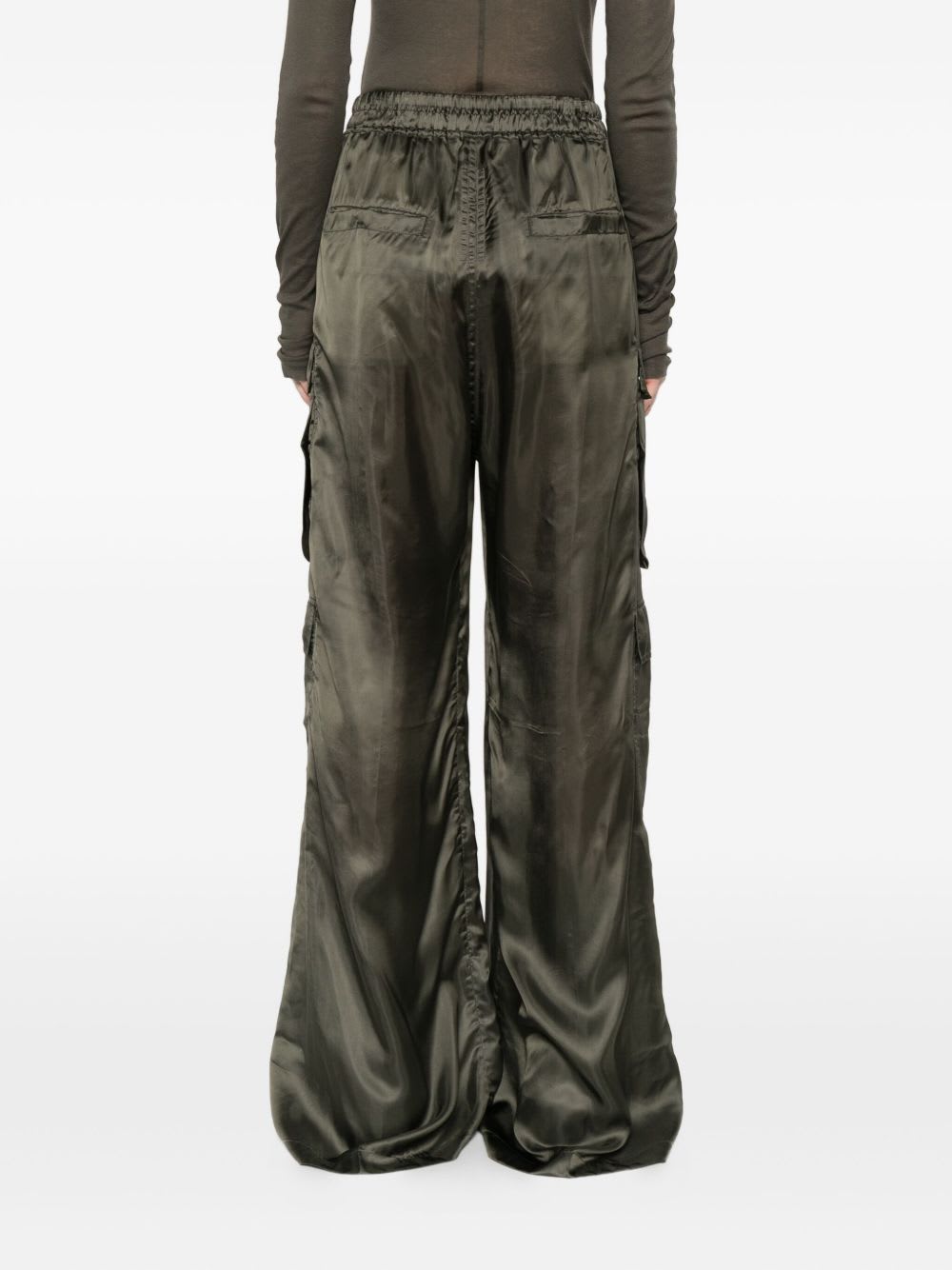 Rick Owens Wide Leg Trousers Elasticated Waistband In Green
