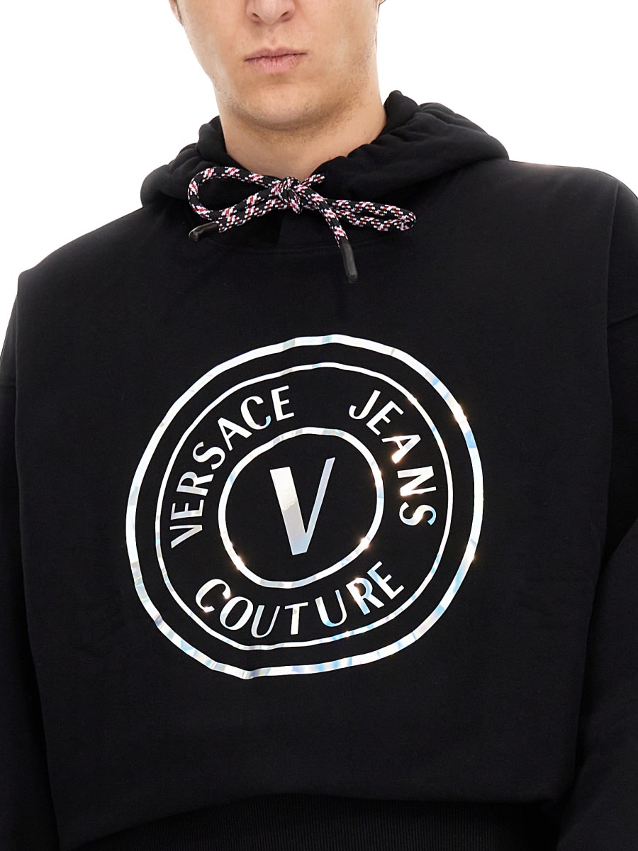 Shop Versace Jeans Couture Sweatshirt With Laminated Logo In Black