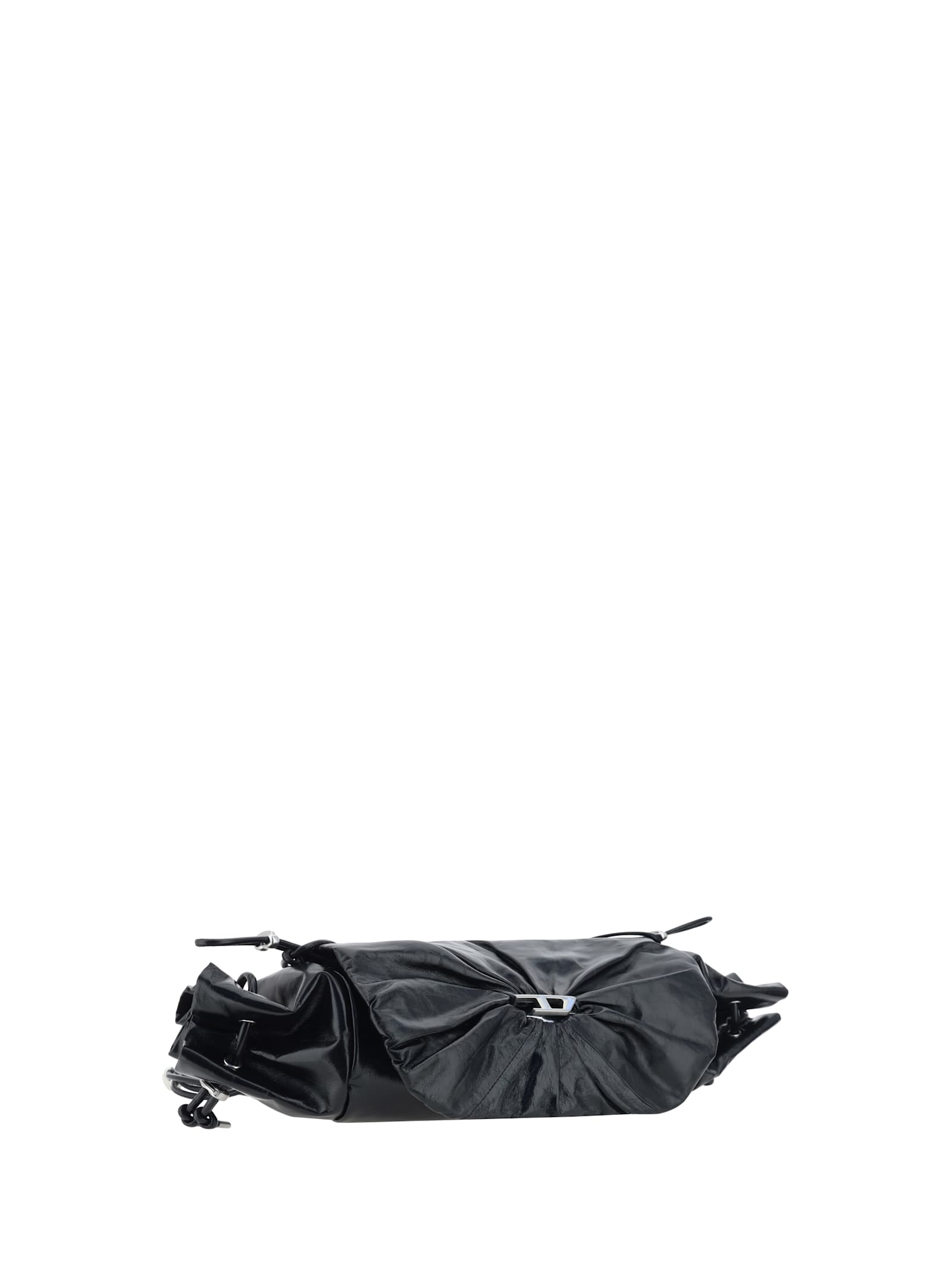 Diesel Rectangular Leather Shoulder Bag With Ruched Detailing In Black