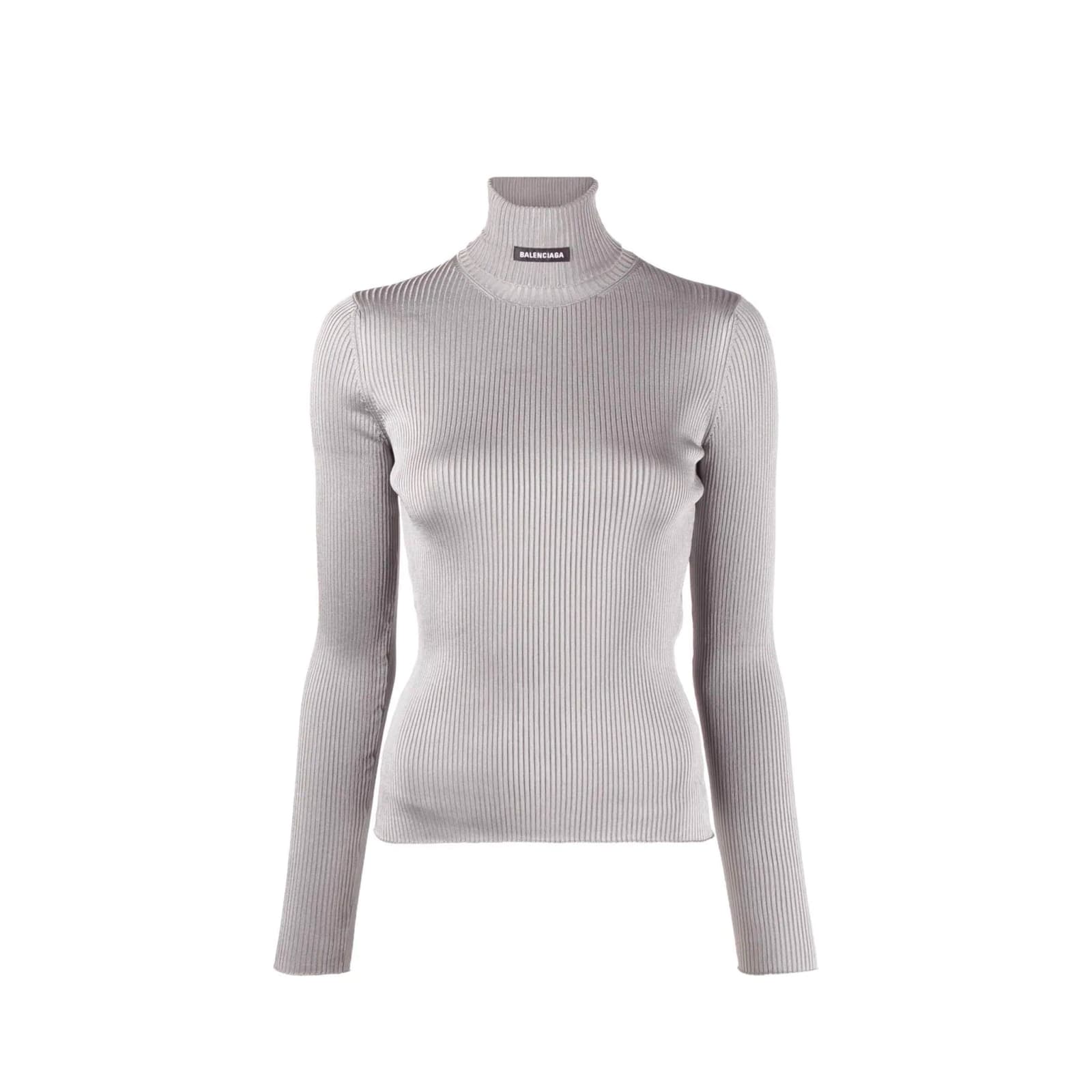Shop Balenciaga Ribbed Turtleneck Sweater In Gray