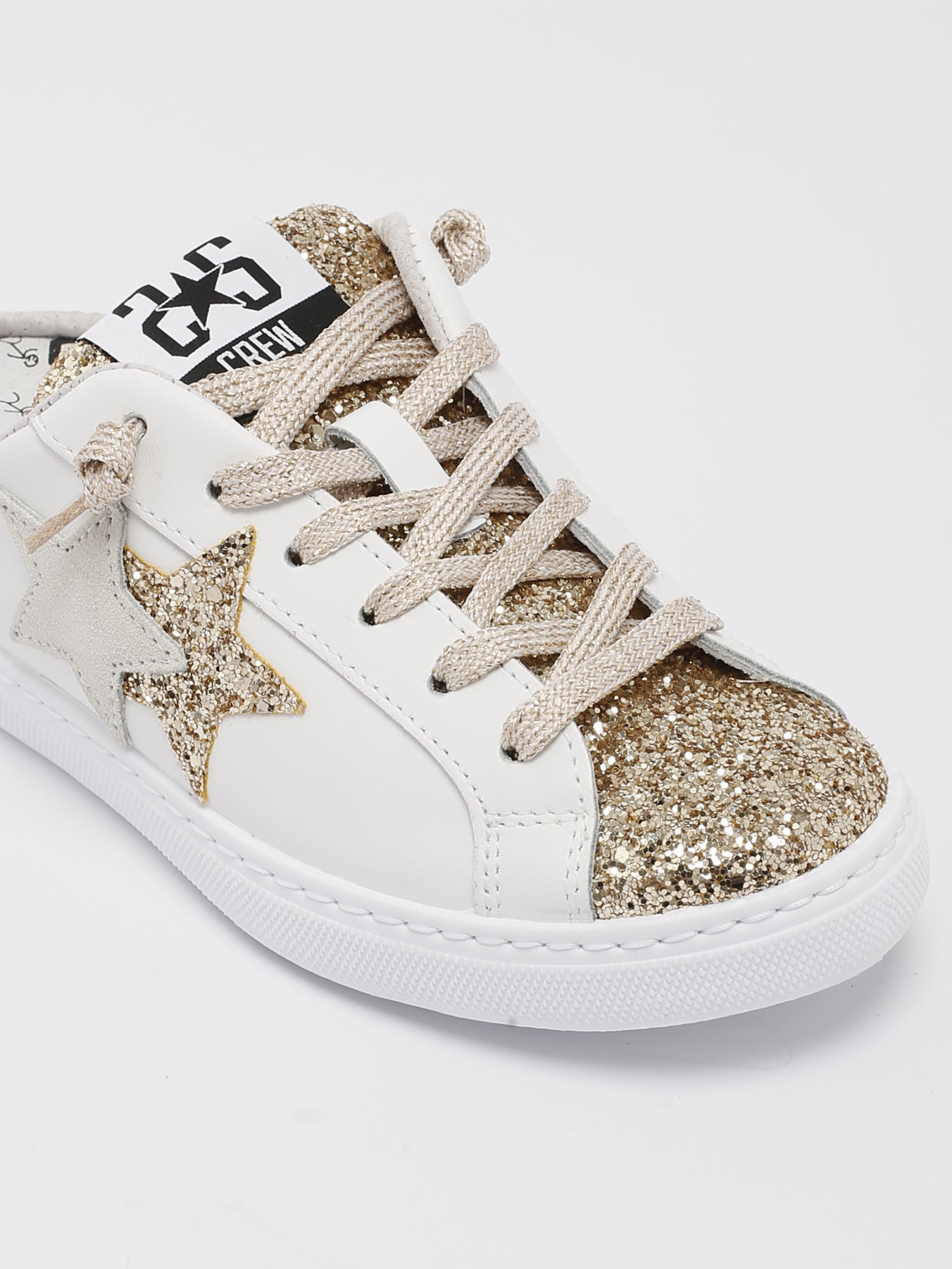 Shop 2star Sabot Funny Sneaker In Bianco Glitter Oro