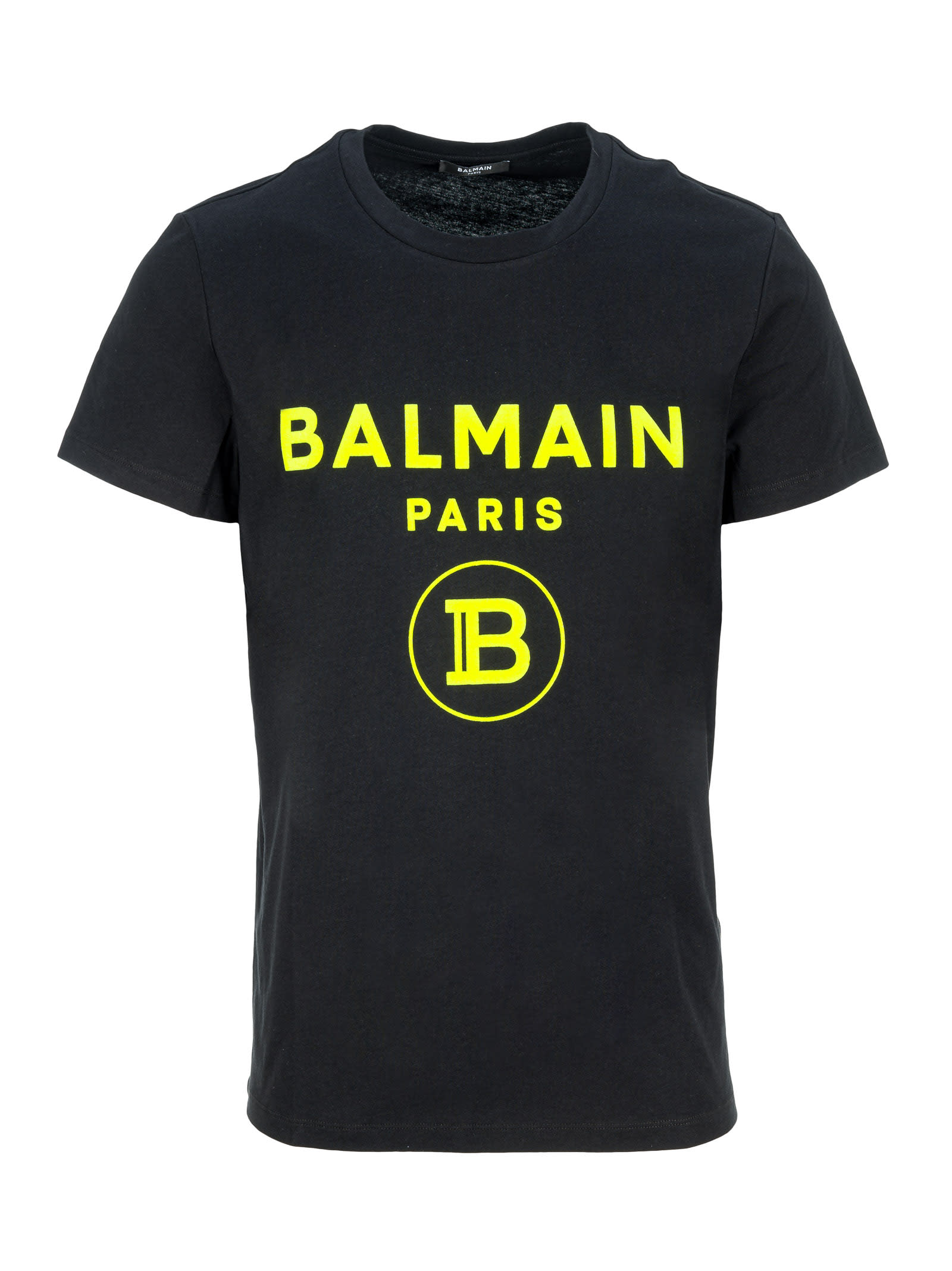 Balmain Tshirt Fluo Logo In Black/yellow