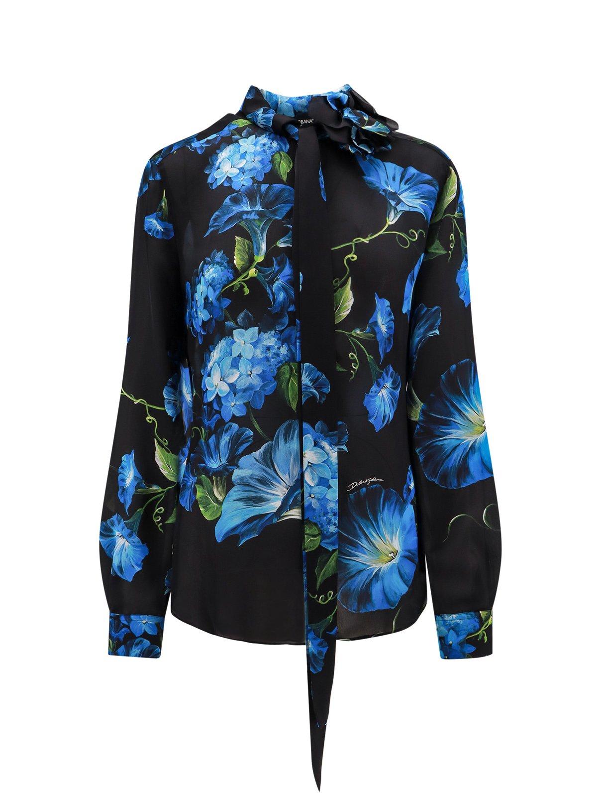 Dolce & Gabbana Floral Printed Long-sleeved Shirt In Nero