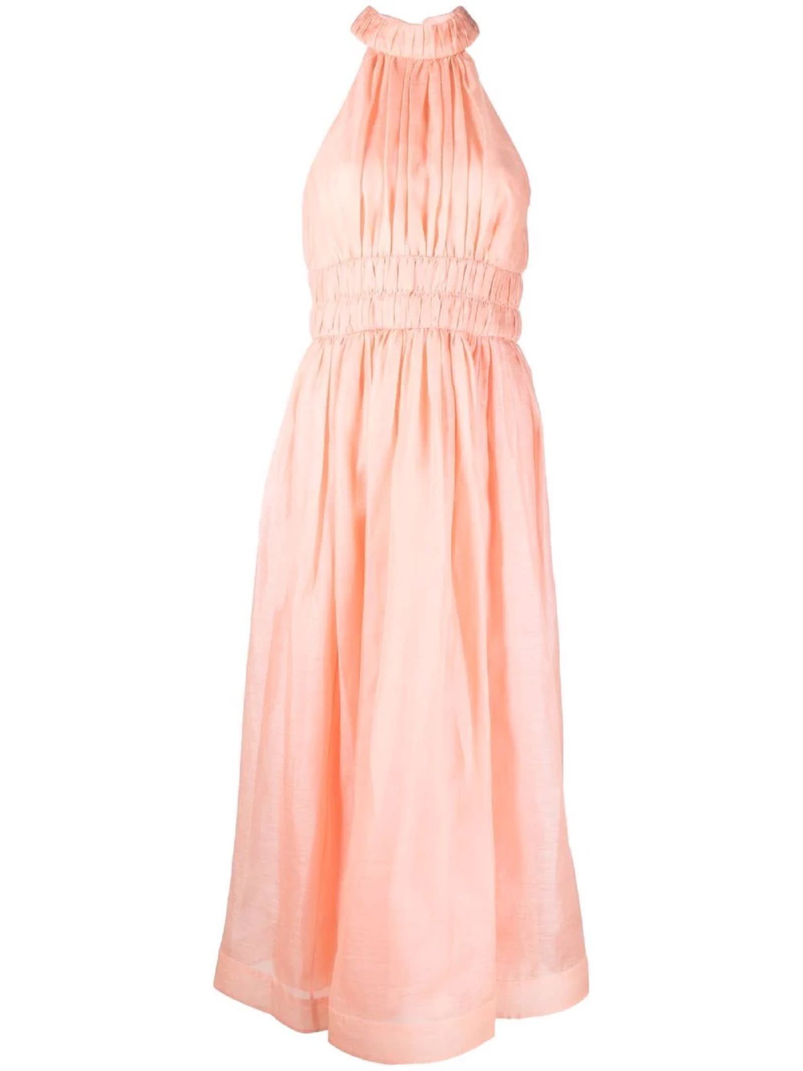 Zimmermann Prima Linen Organza Midi Dress In Rose-pink | ModeSens