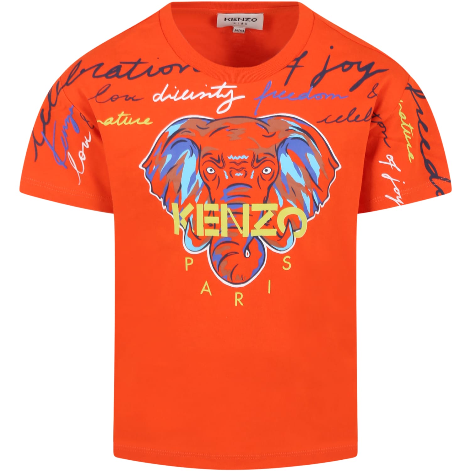 Kenzo Kids Orange T-shirt For Boy With Elephant