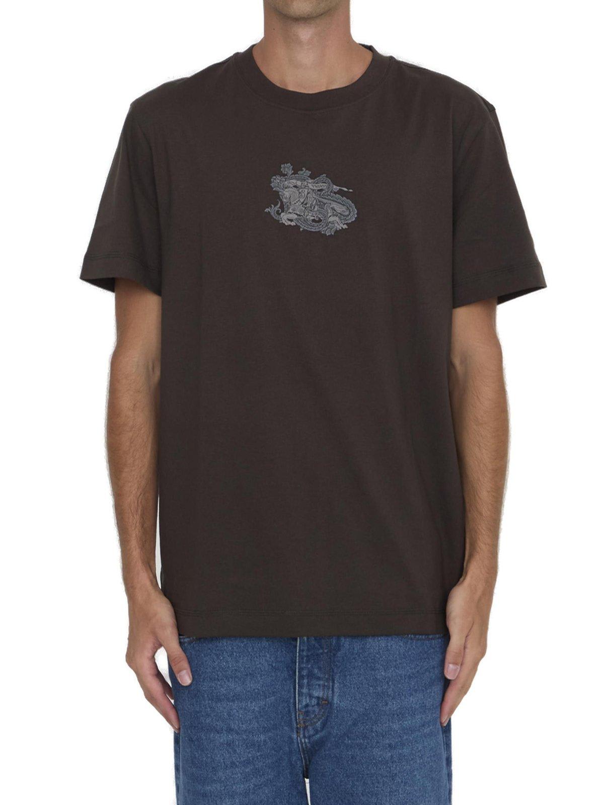 Shop Burberry Graphic Printed Crewneck T-shirt In Brown