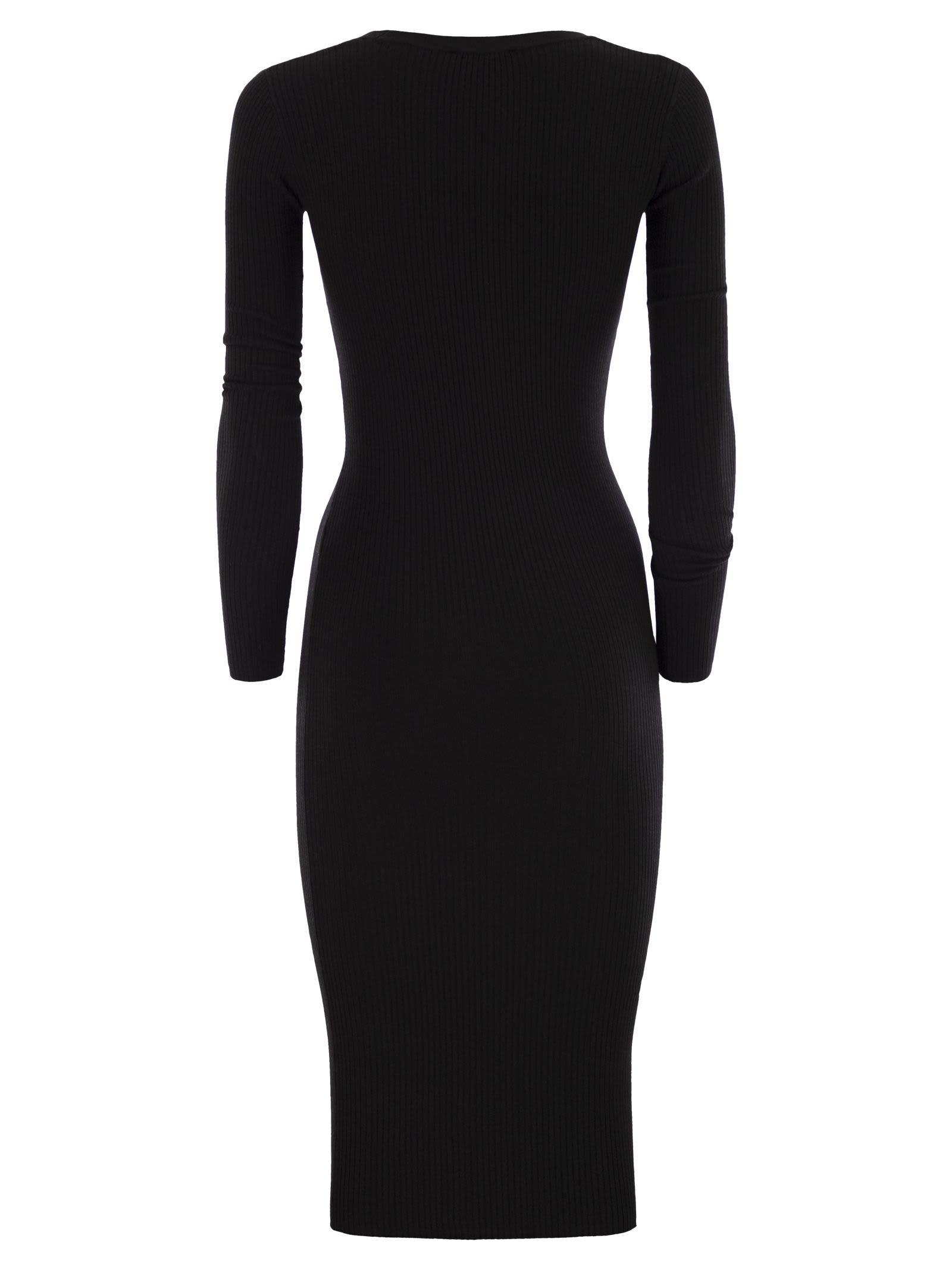 Elisabetta Franchi Ribbed Button-fastening Midi Dress In Black