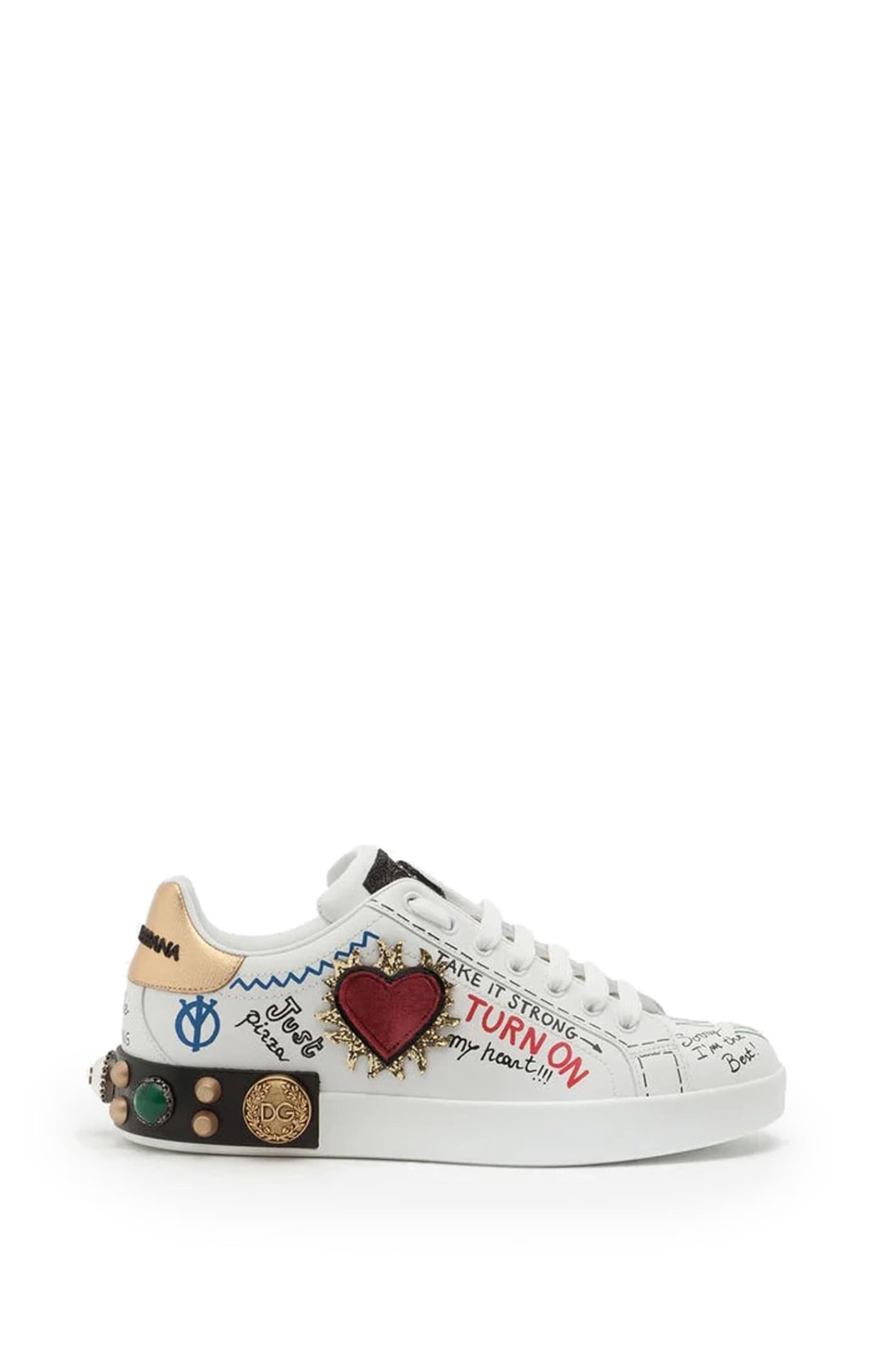 Dolce & Gabbana Printed Calfskin Nappa Portofino Sneakers With Parch And Embroidery