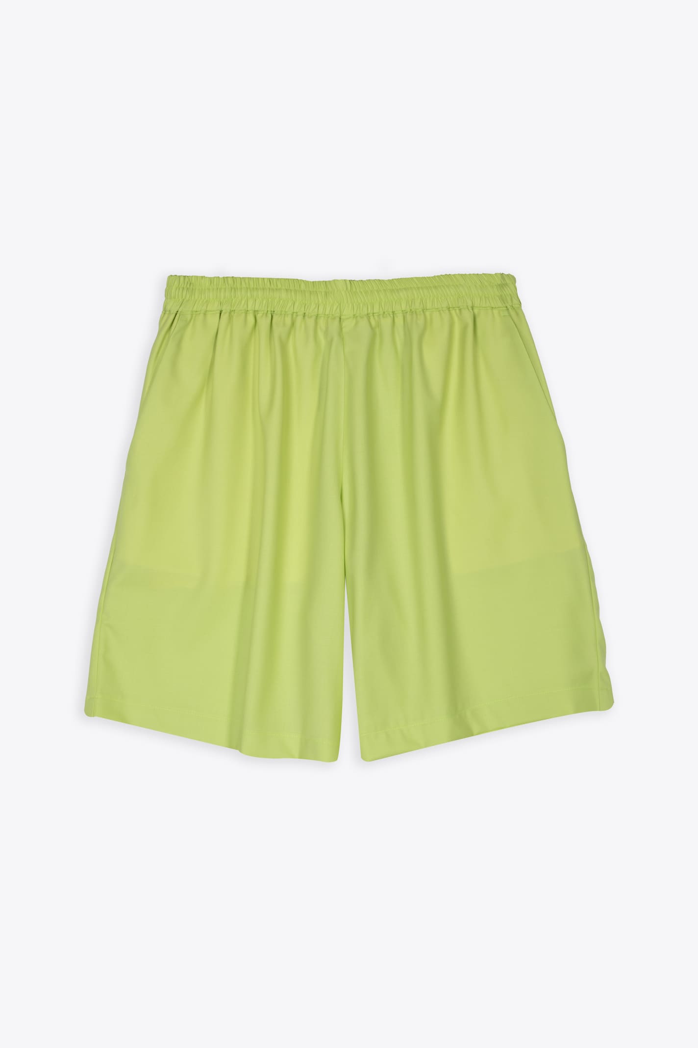 BONSAI BASKET FIT SHORT ELASTIC WAISTBAND ACID GREEN WOOL BERMUDA SHORTS - BASKET SHORTS