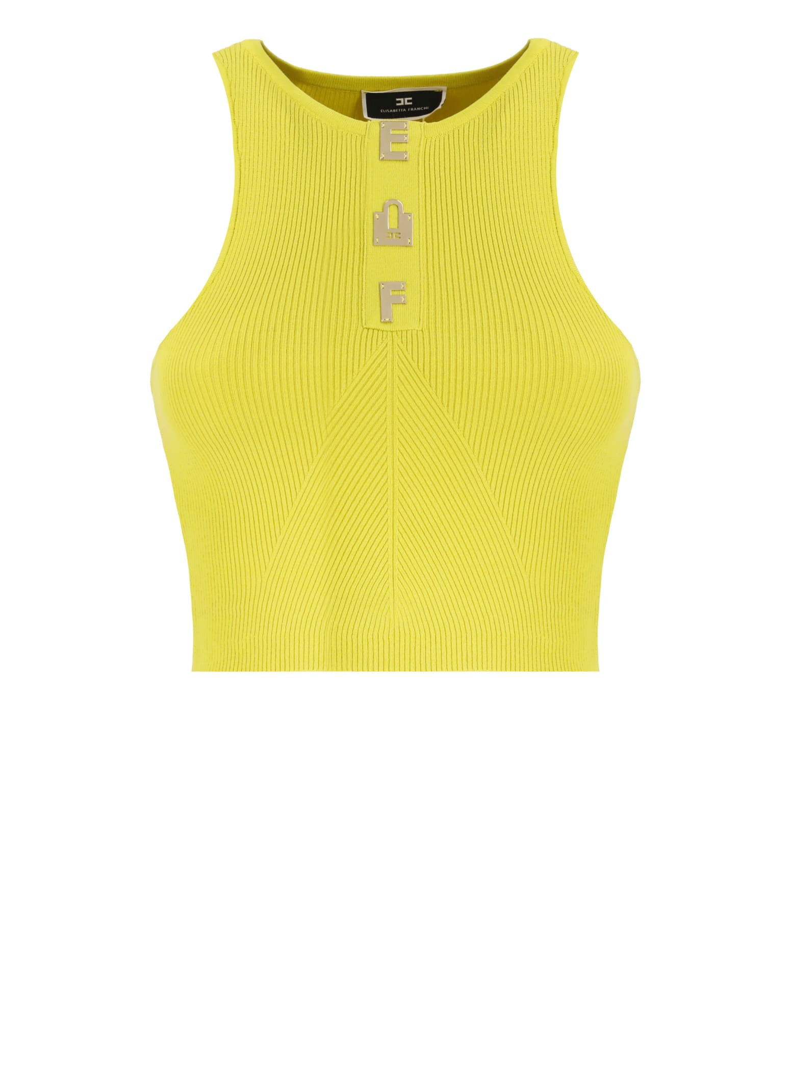 Shop Elisabetta Franchi Cropped Top With Lettering In Yellow