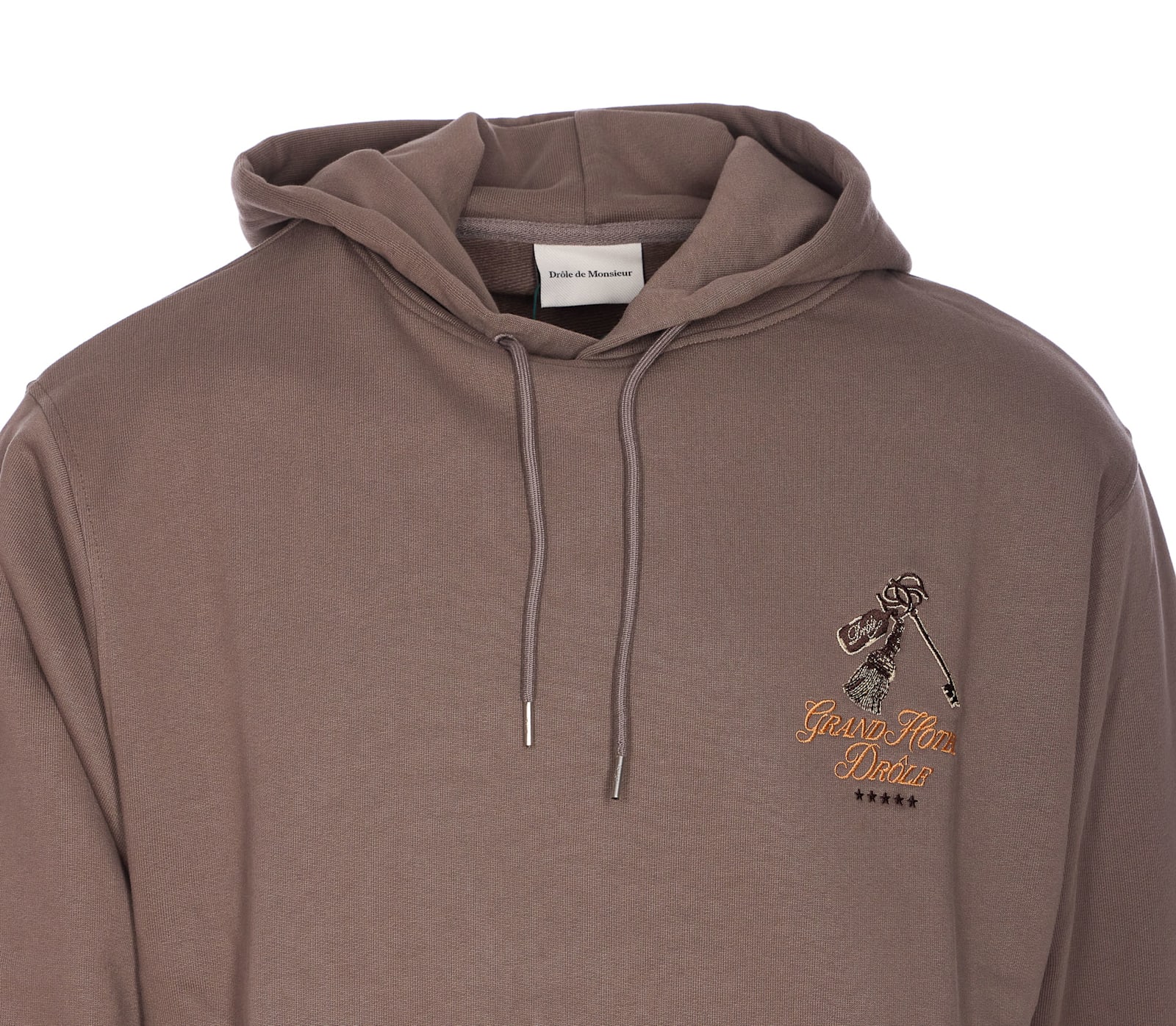 Drôle De Monsieur Hooded Sweater With Embroidered Detail And Front Pocket In Brown