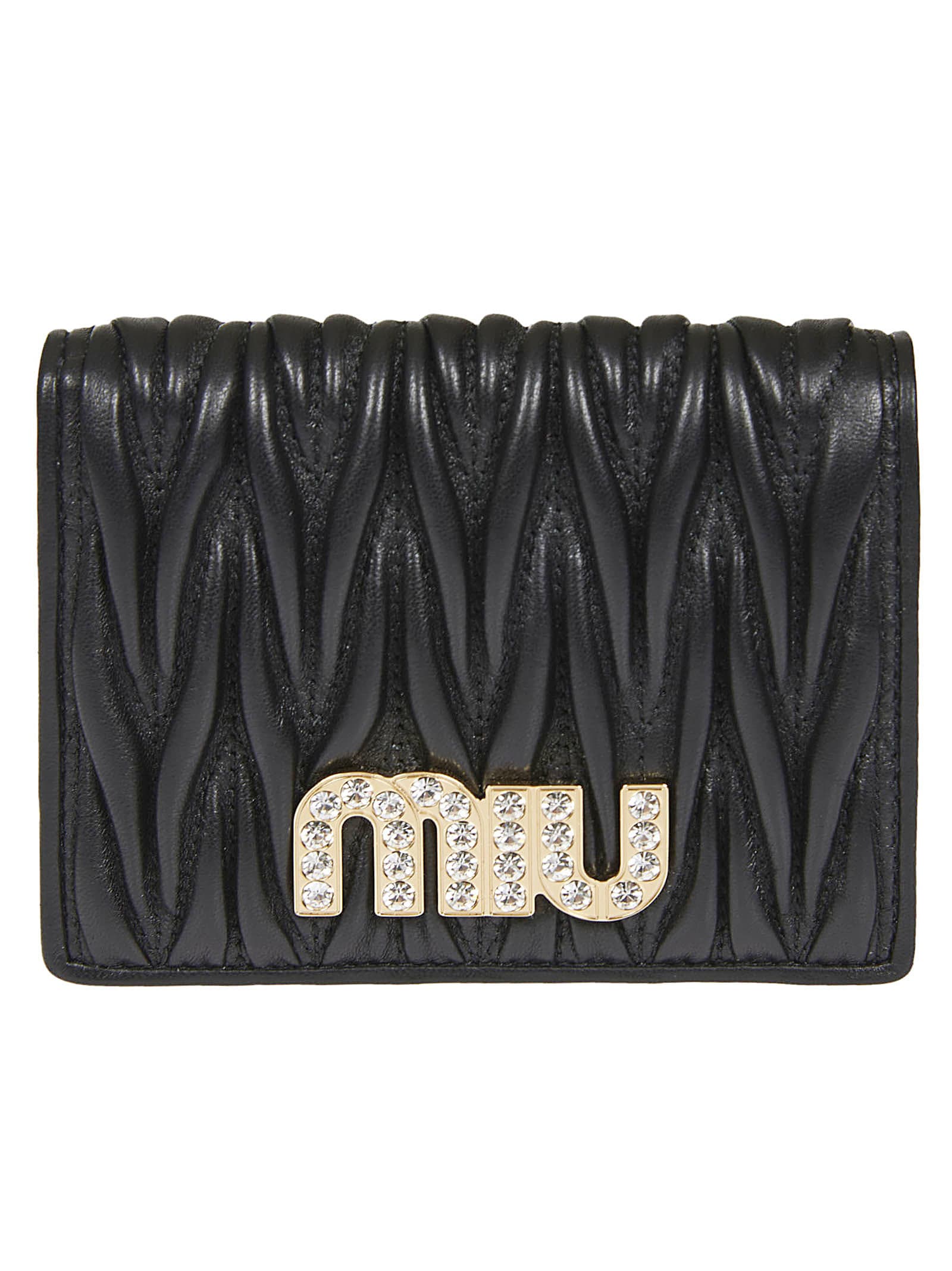 Miu Miu Logo Embellished Wallet In Black