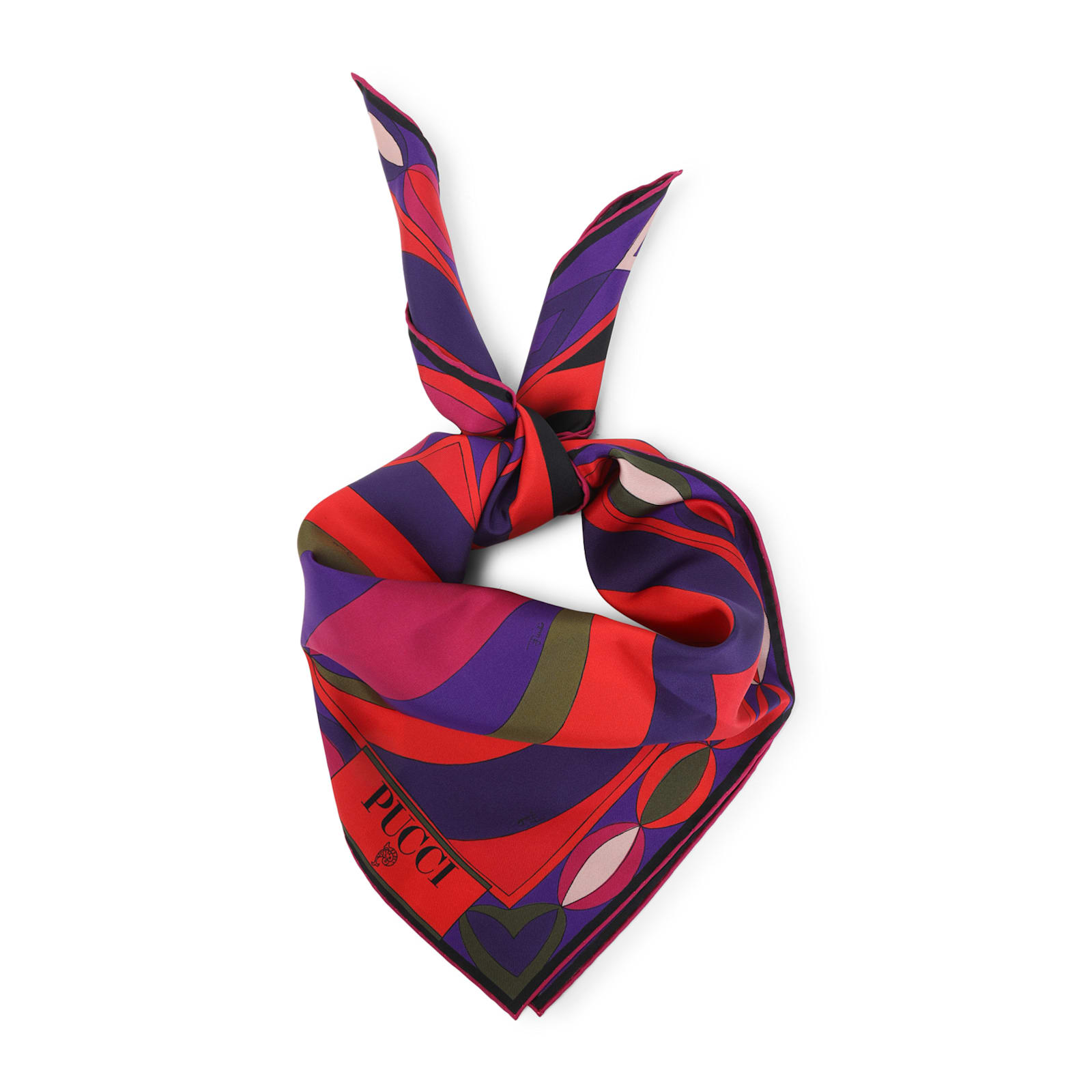 Pucci Square Silk Twill Scarf With Bold Patterns In Red