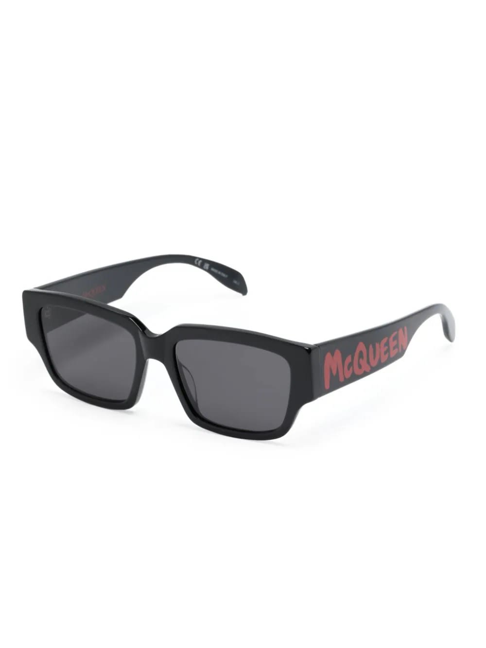 Shop Alexander Mcqueen Mcqueen Graffiti Rectangular Sunglasses In Black And Red