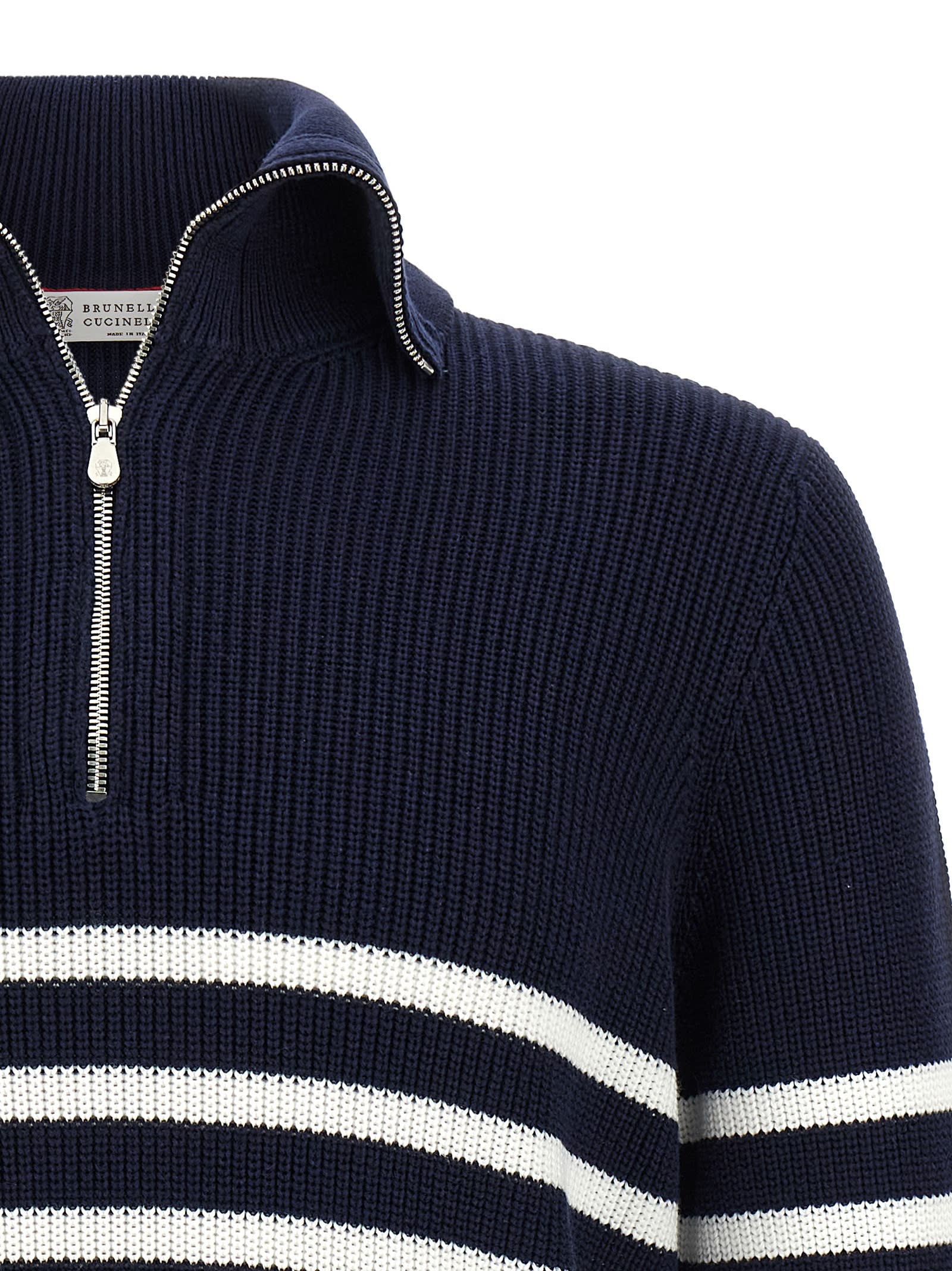 Brunello Cucinelli English Half-ribbed Sweater Sweaters And Cardigans Blue In Blue
