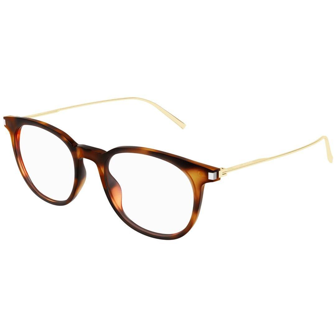 Shop Saint Laurent Round Frame Glasses In 002 Havana Gold Transpare