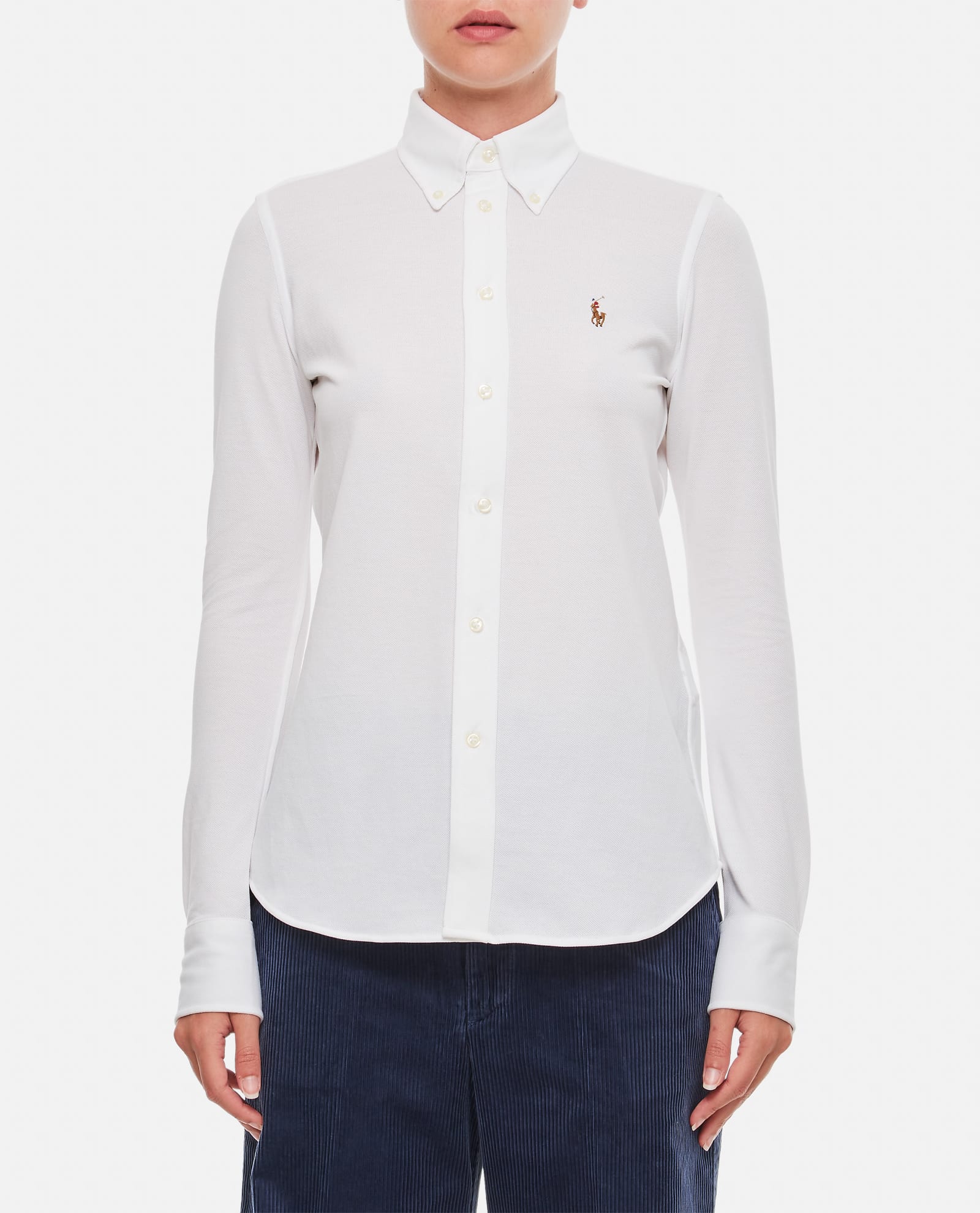 Shop Polo Ralph Lauren Long Sleeve Heidi Knit Shirt In Bianco