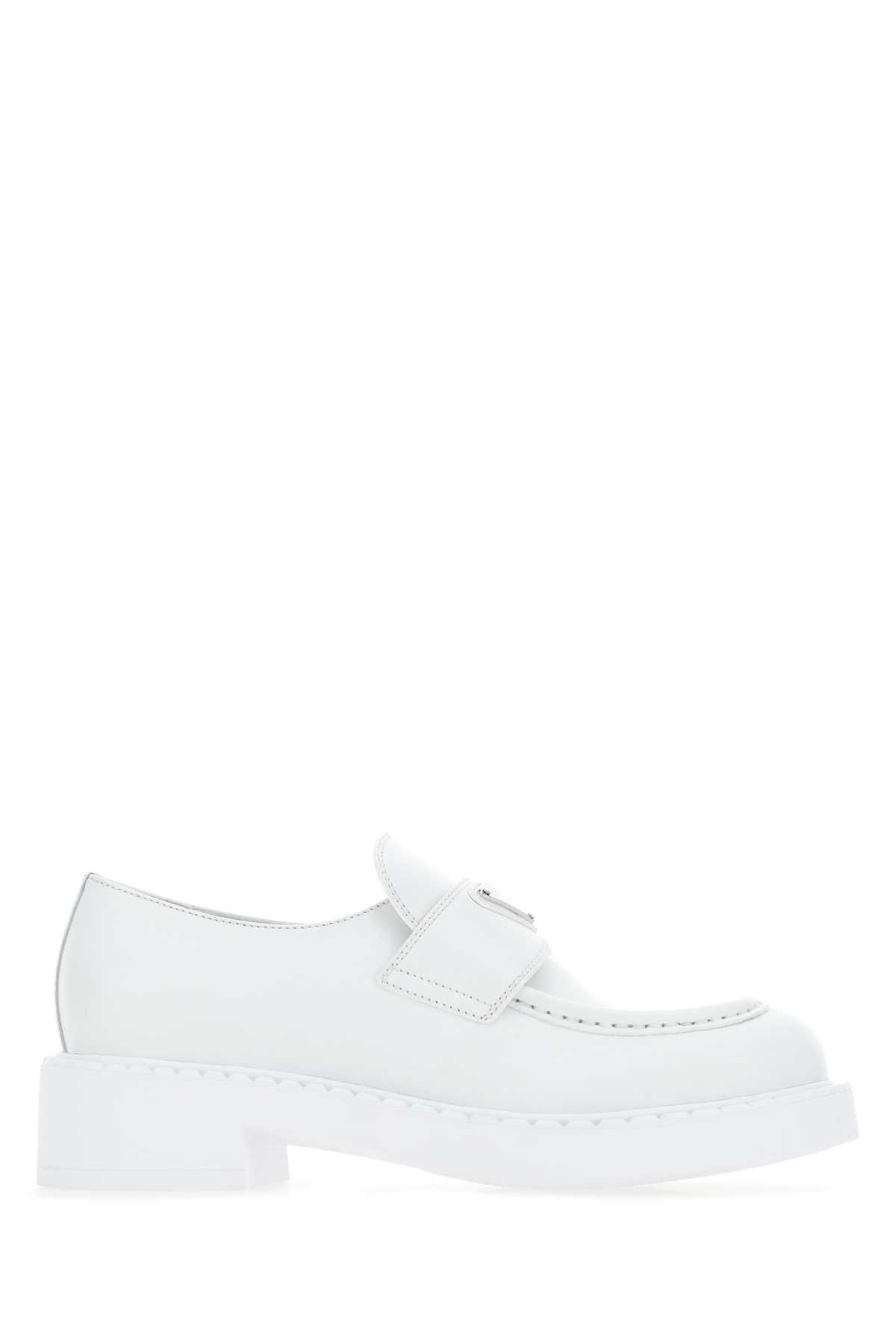 Prada White Leather Loafers