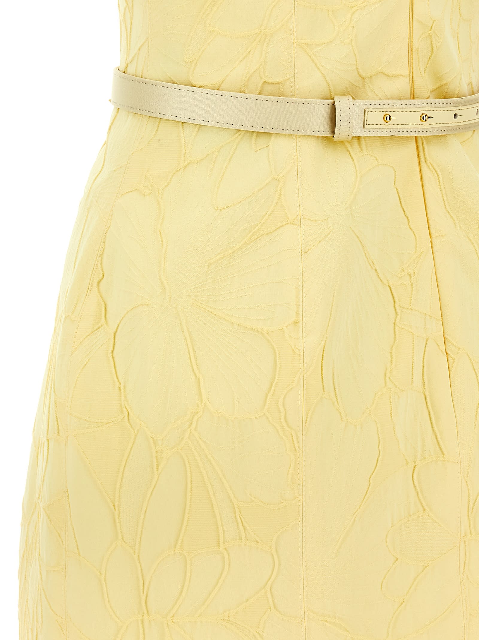 Elisabetta Franchi Fitted Mini Dress With Floral Texture In Yellow