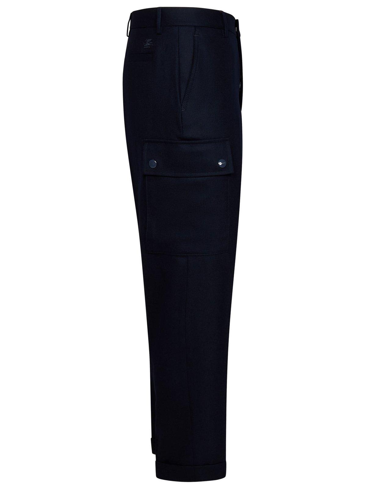 Shop Etro Cargo-pockets Stretched Tapered Trousers In Blue