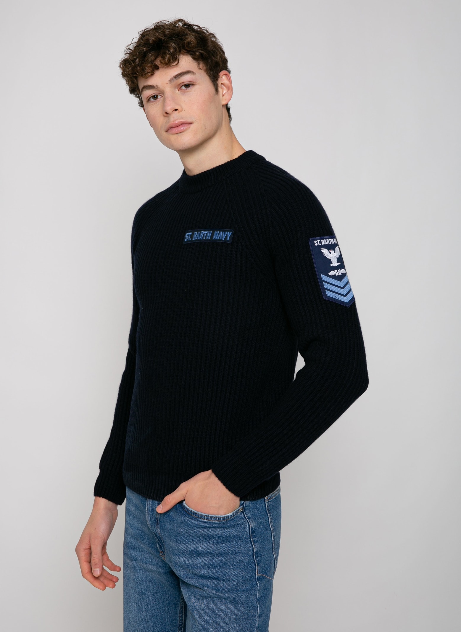 Shop Mc2 Saint Barth Man Ribbed Blue Sweater