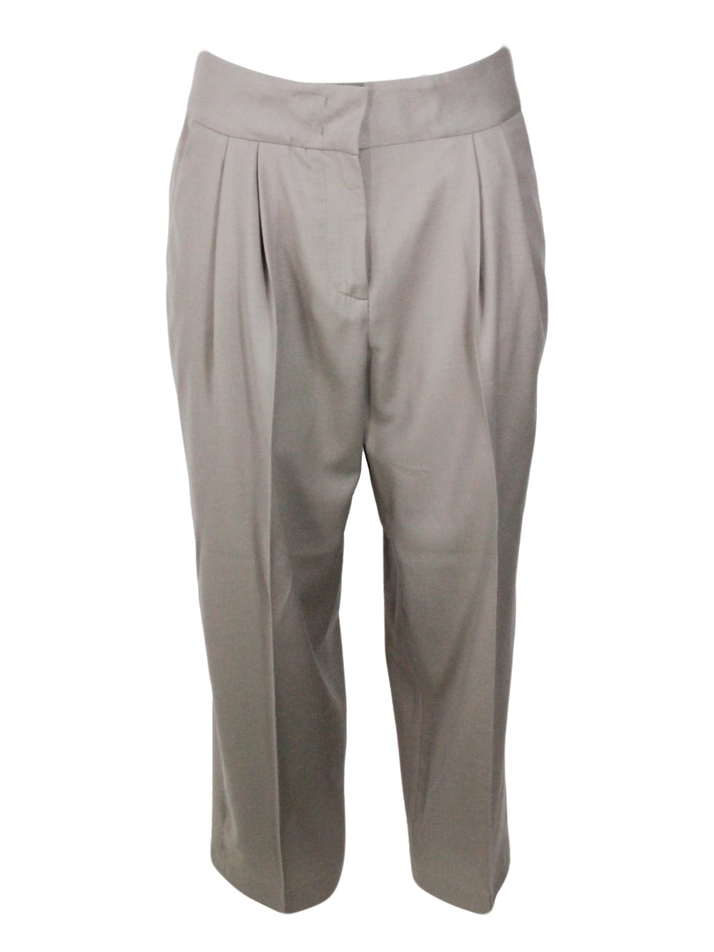 FABIANA FILIPPI WIDE TROUSERS WITH PENCES AND WELT POCKETS IN SOFT STRETCH WOOL