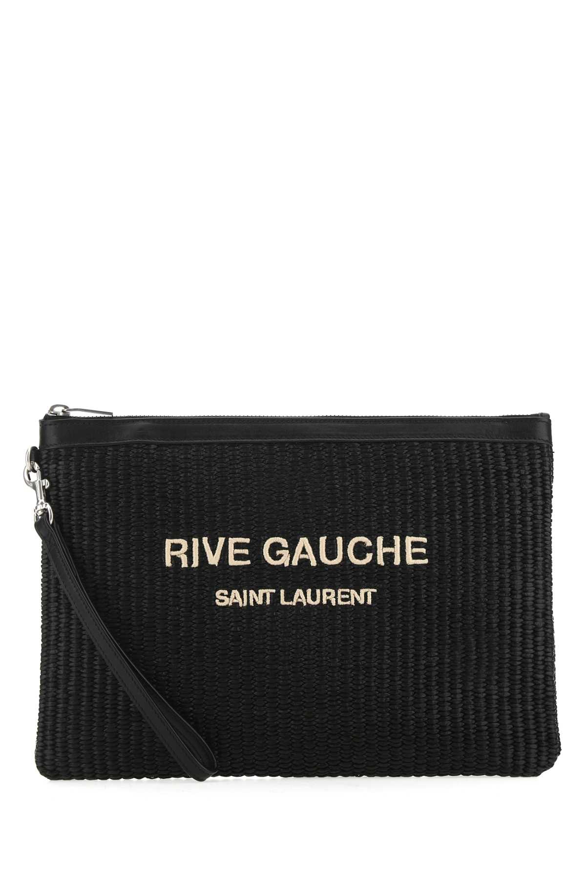 Saint Laurent Black Raffia Clutch