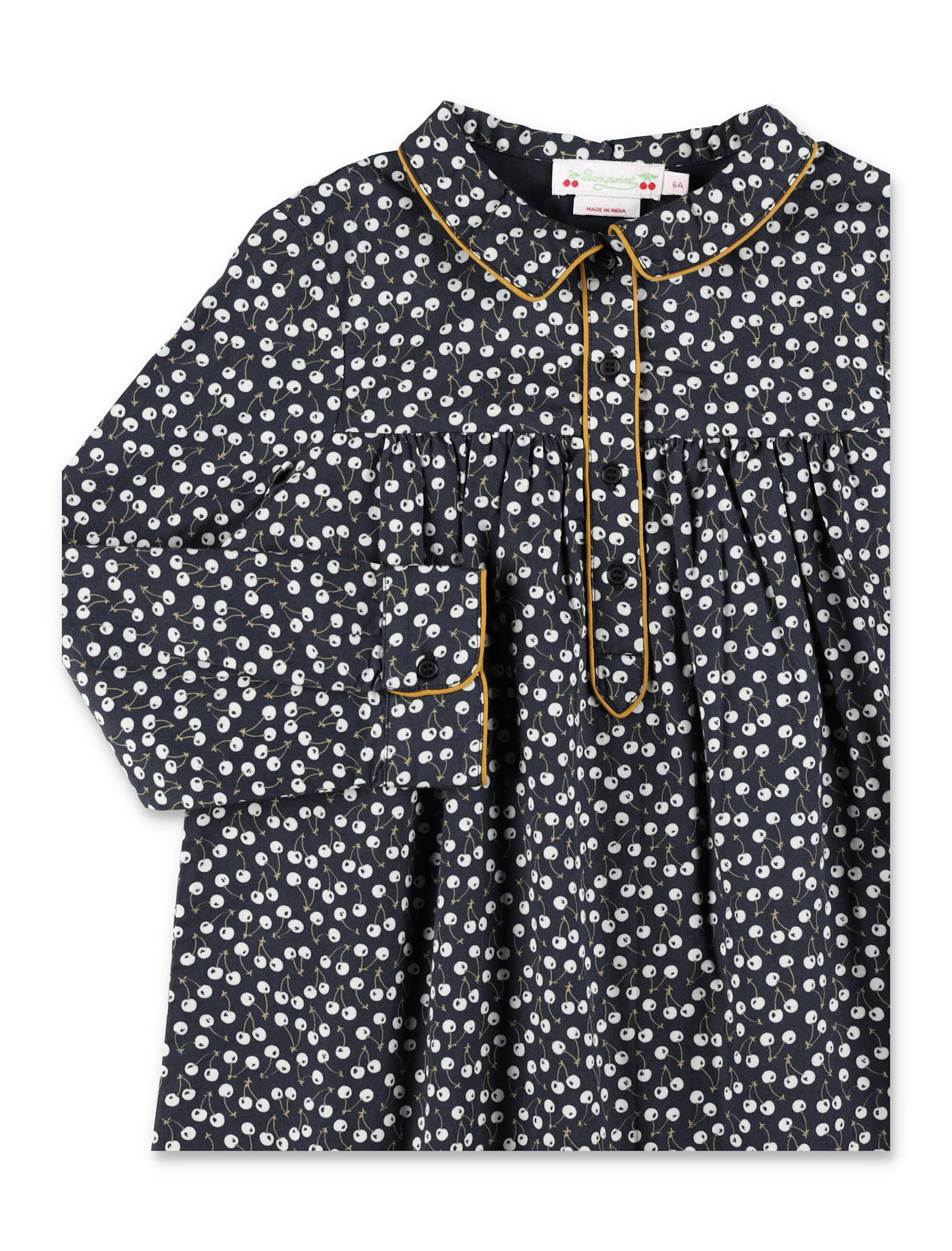Bonpoint Dorothée Cherry Print Girls Dress In Blue