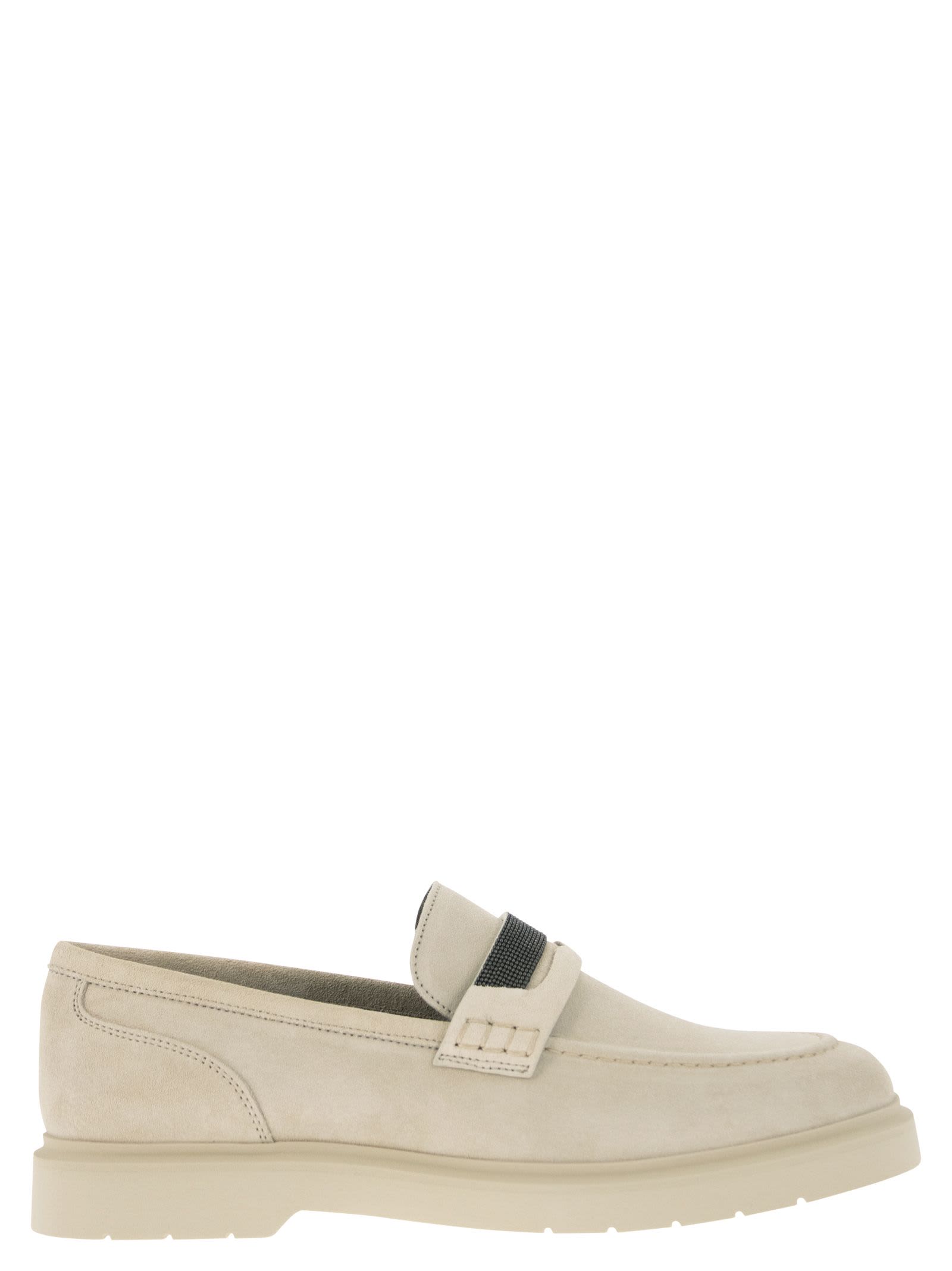 BRUNELLO CUCINELLI SUEDE PENNY LOAFER WITH JEWELLERY