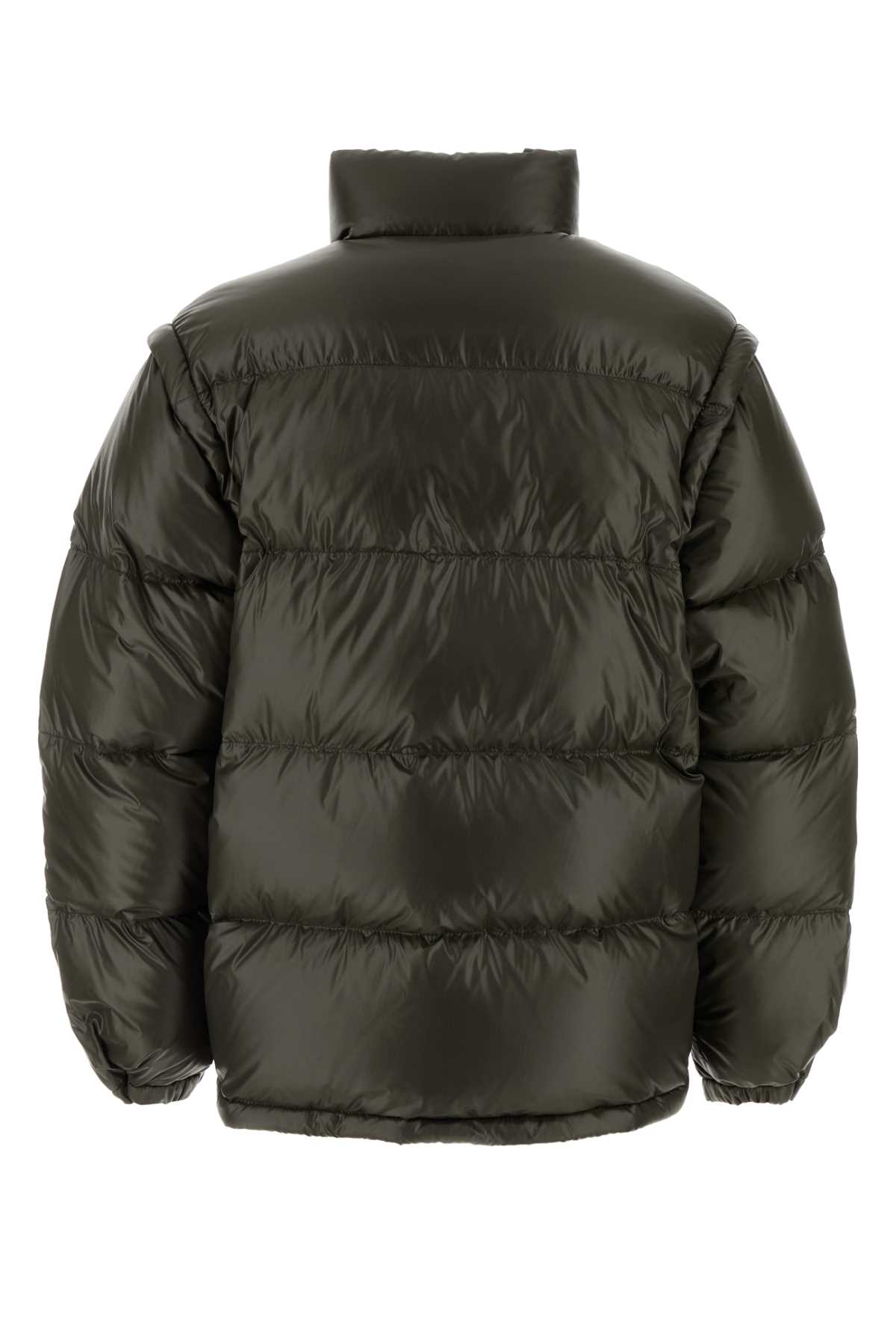 Prada Olive Green Nylon Down Jacket In Black