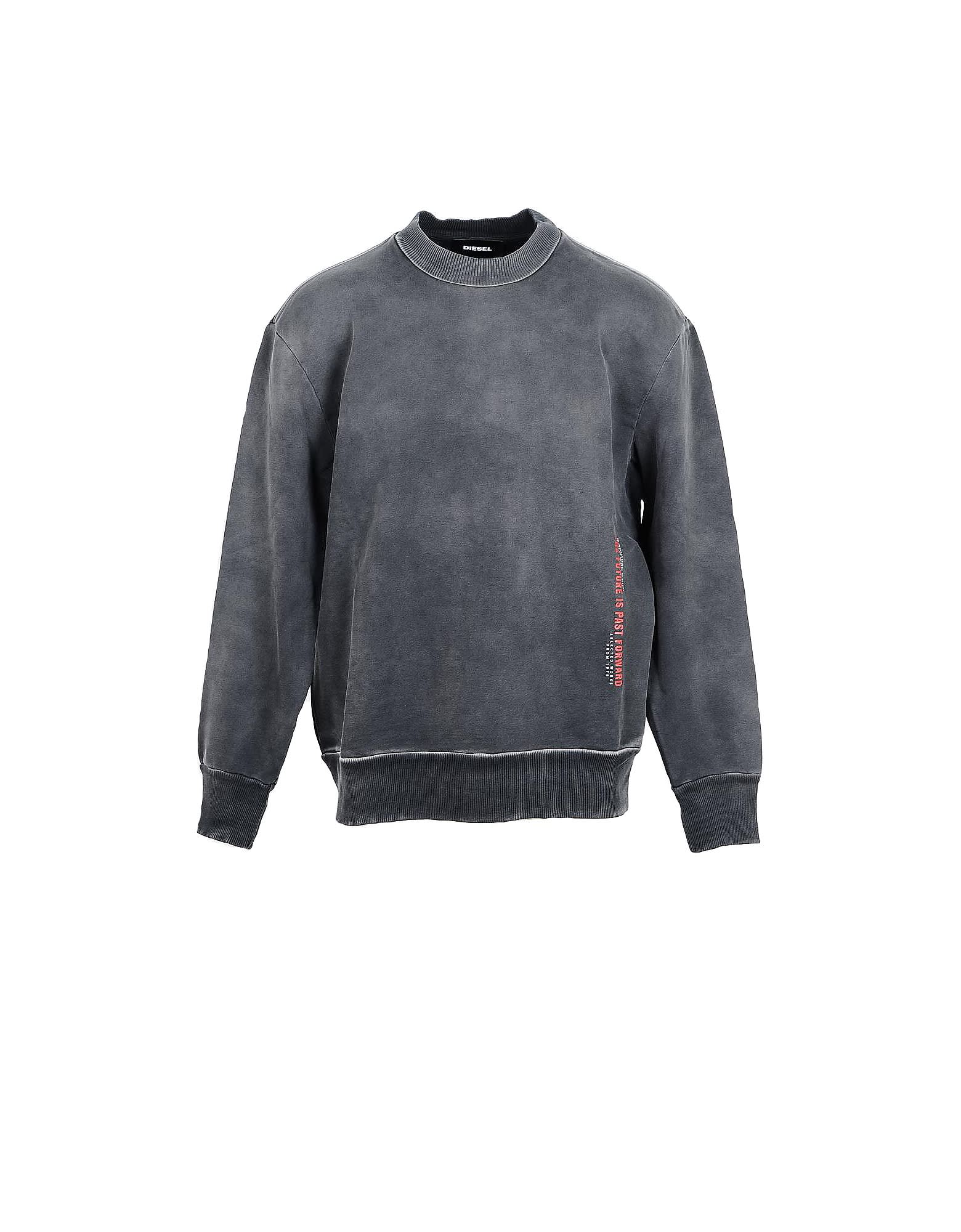 Diesel Dark Gray Washed Cotton Mens Sweatshirt