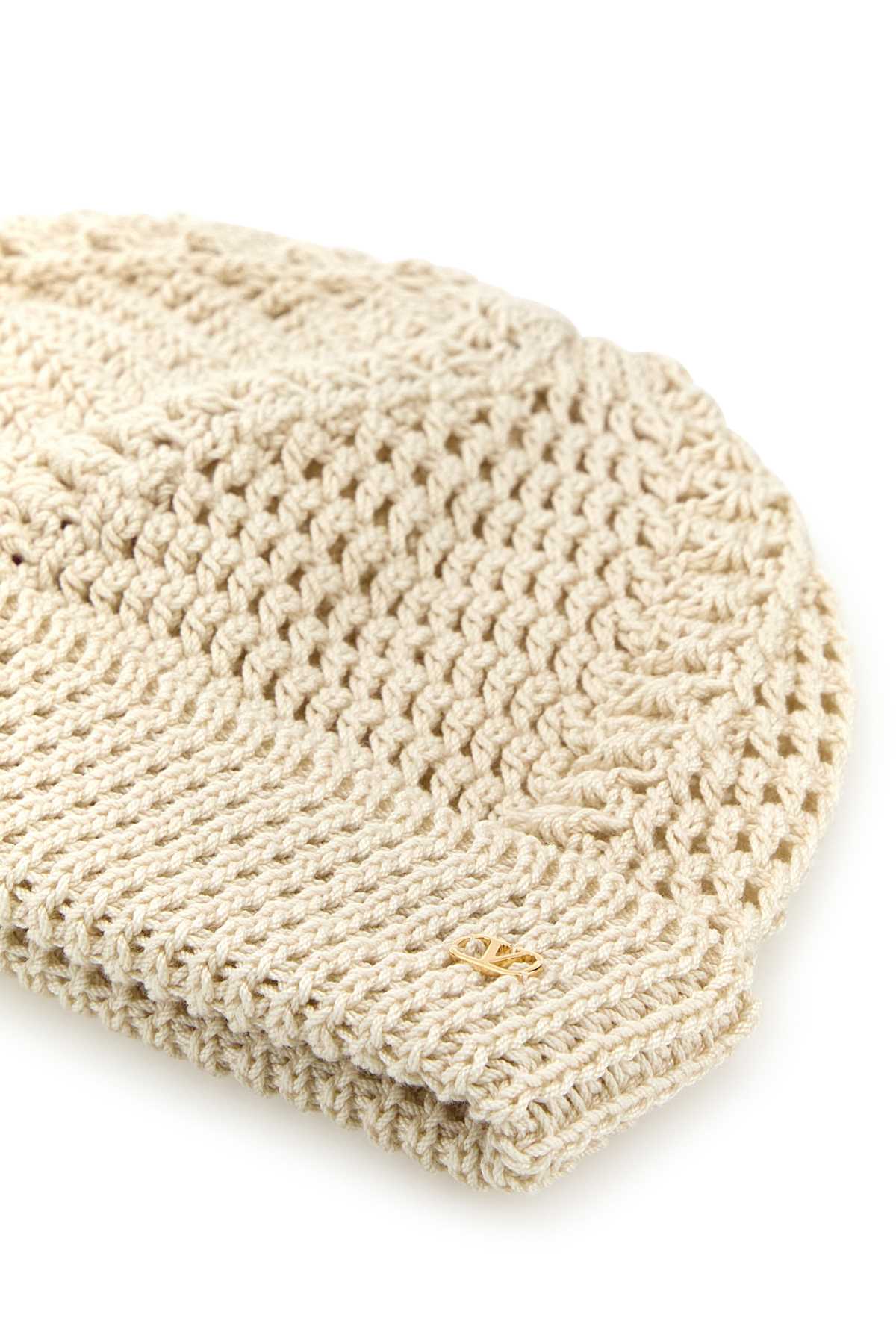 Valentino Garavani Sand Cotton Knitted Vlogo Signature Beanie Hat In Burro