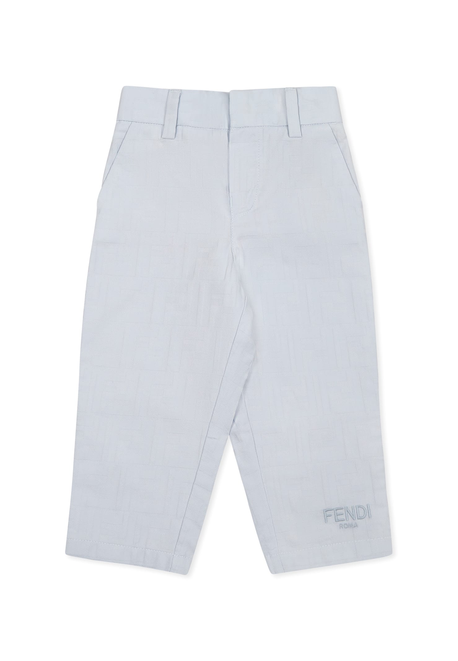 Fendi Light Blue Trousers For Baby Boy With Ff