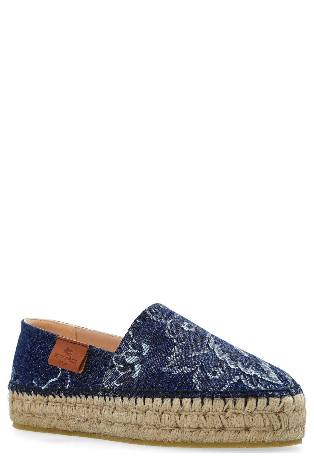 Etro Paisley Denim Jacquard Platform Espadrilles In Blue