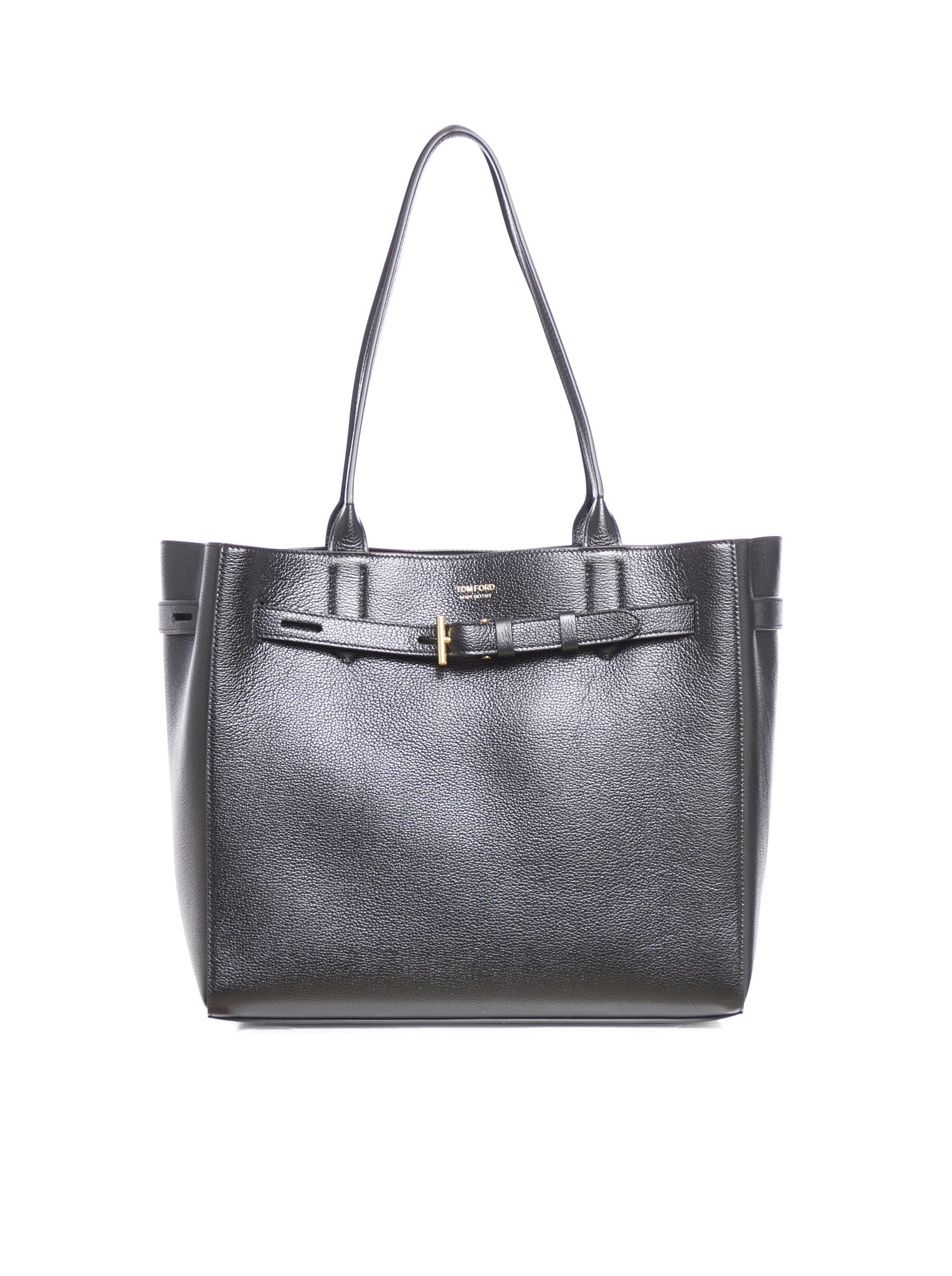 Tom Ford Black Tote Bag With T Detail In Hammered Leather Woman In Black