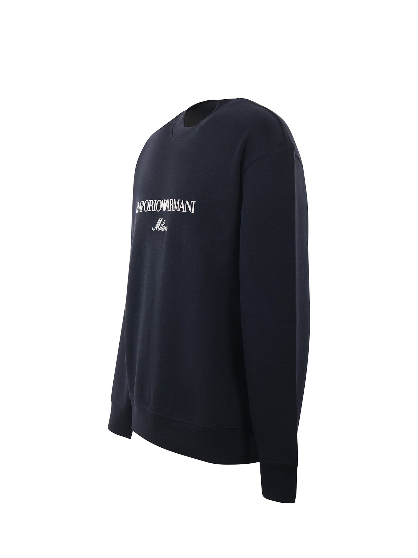 Emporio Armani Blue Crewneck Sweatshirt With Maxi Logo Lettering On The Front In Cotton Blend Stretch Man In Blue
