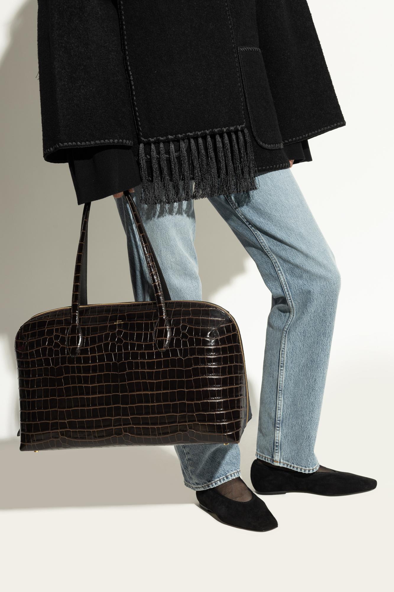 Totême Day Croc Embossed Leather Tote Bag In Brown