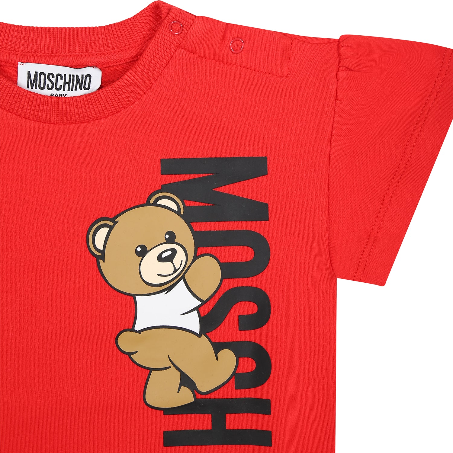 Shop Moschino Red Dress For Baby Girl With Teddy Bear E Logo