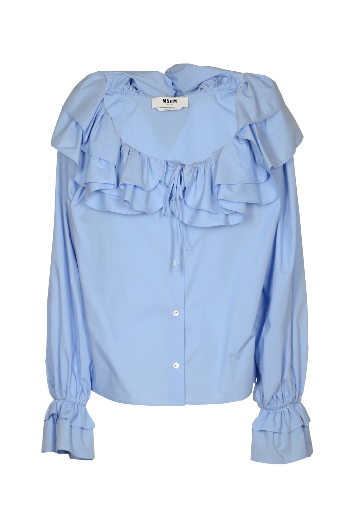 Shop Msgm Ruffle Classic Blouse In Blue