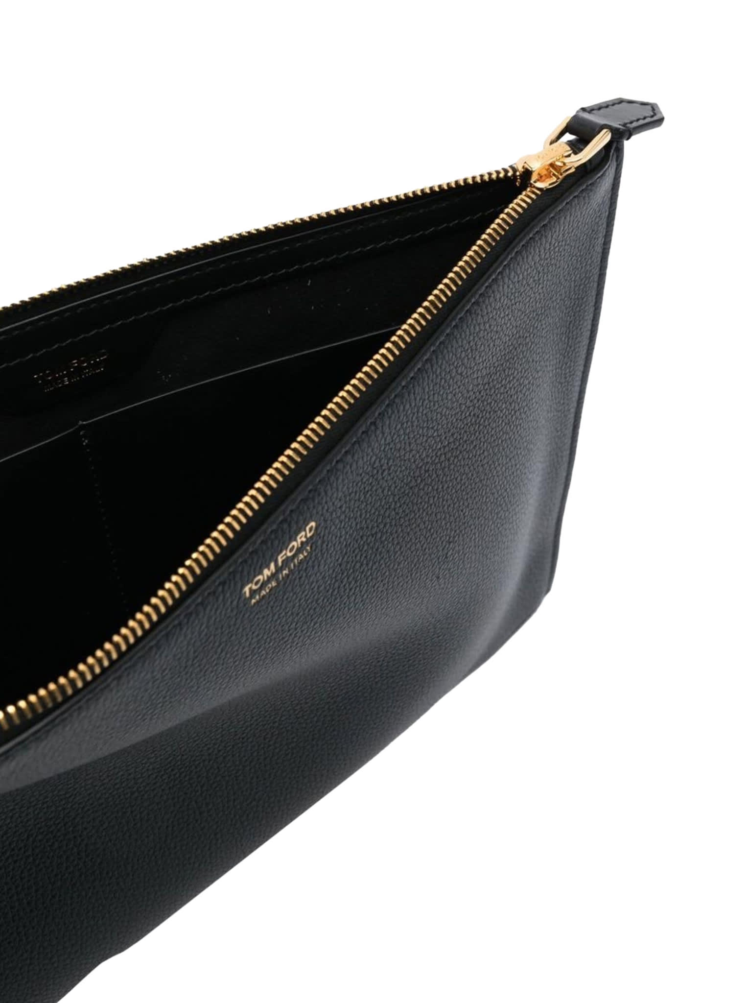 Shop Tom Ford Leather Flat Pouch In Black