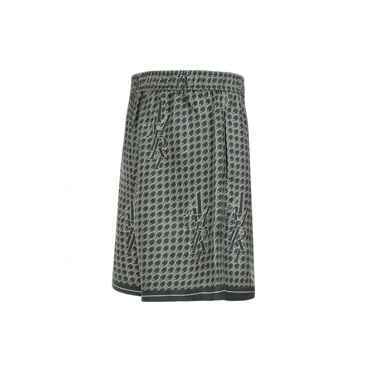 Shop Amiri Houndstooth Logo Printed Shorts In Green