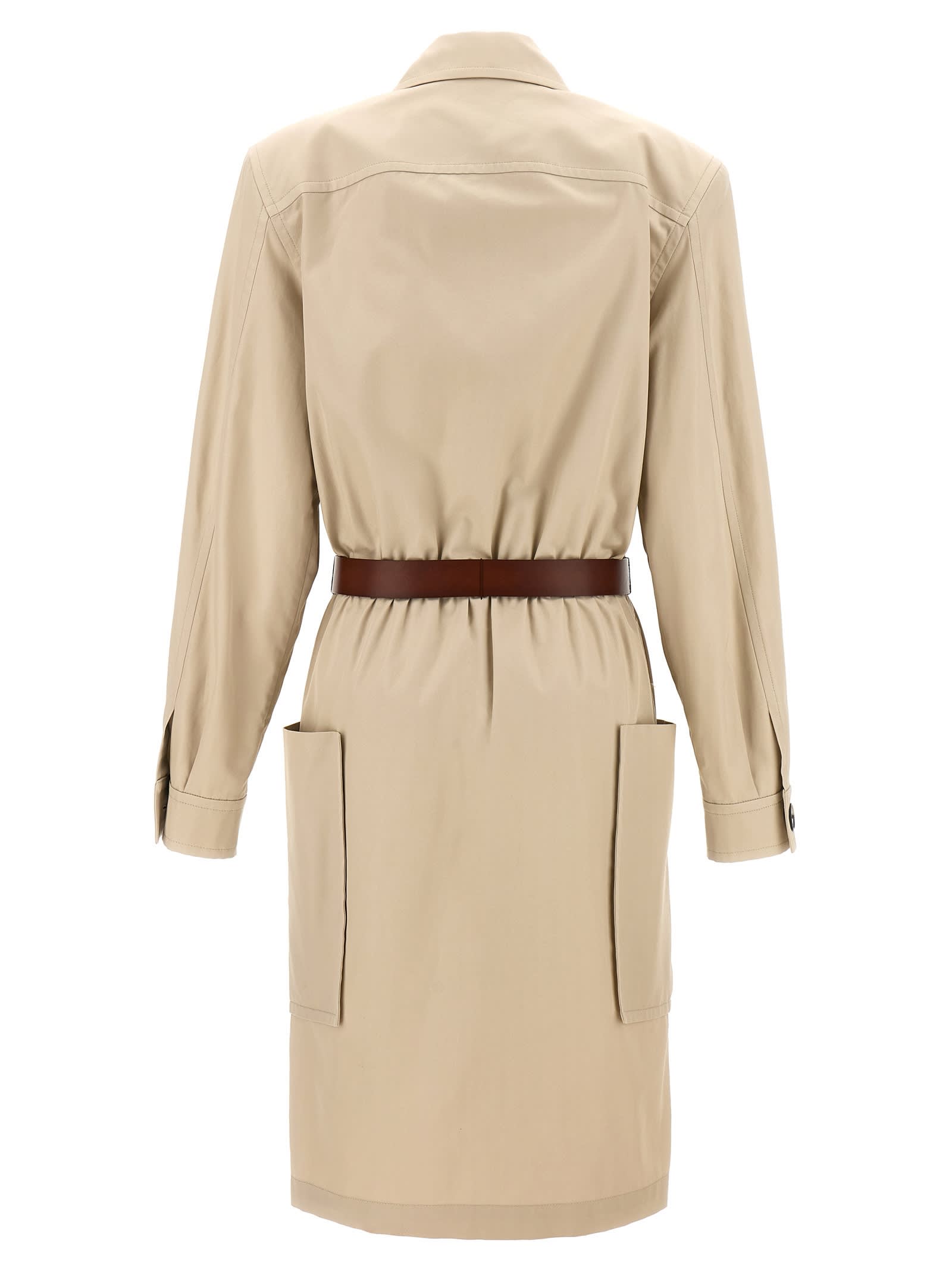 Shop Saint Laurent Saharienne Dress In Beige